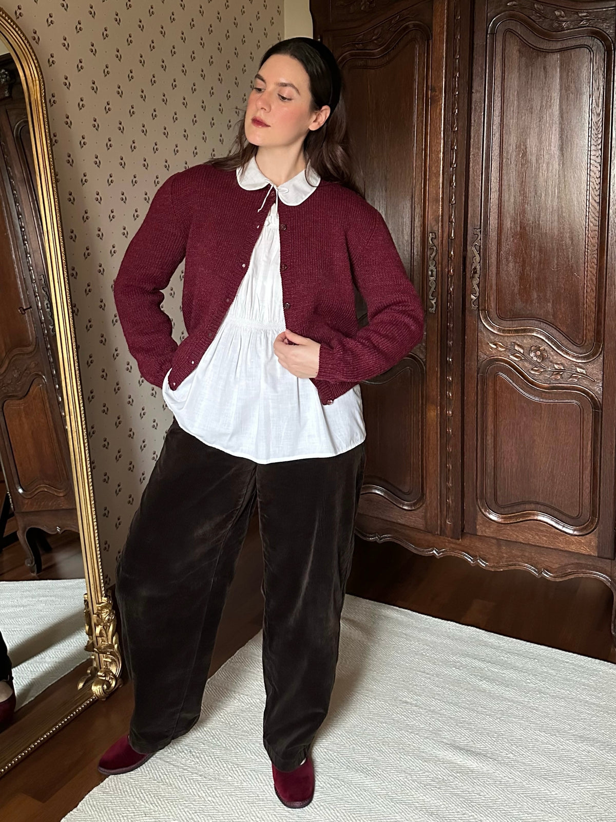 Handmade Burgundy Wool Cardigan