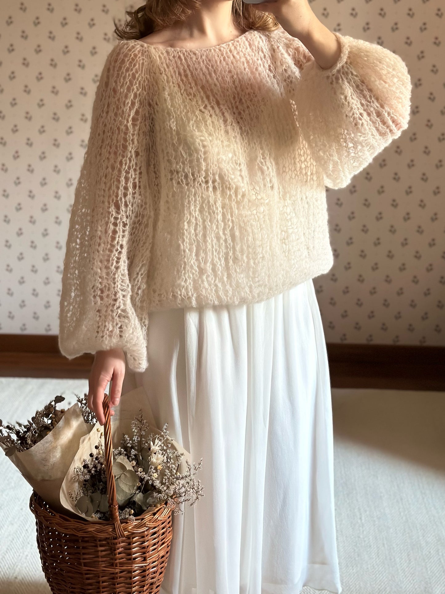 Handmade Alpaca & Mulberry Silk Sweater - Ivory White