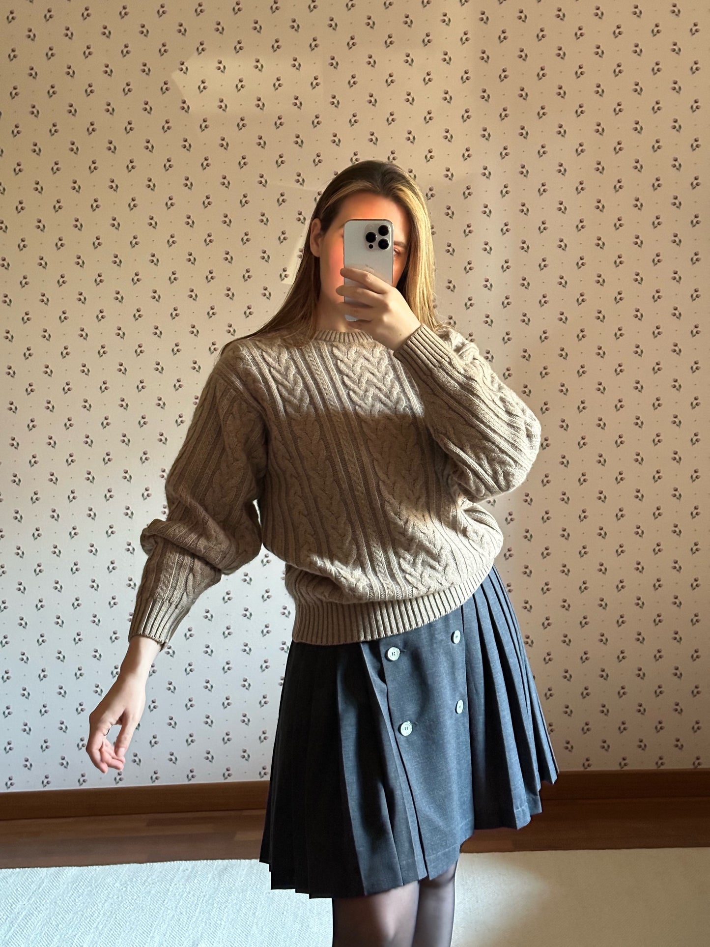 Vintage Wool & Cashmere Cable Knit Brown Sweater