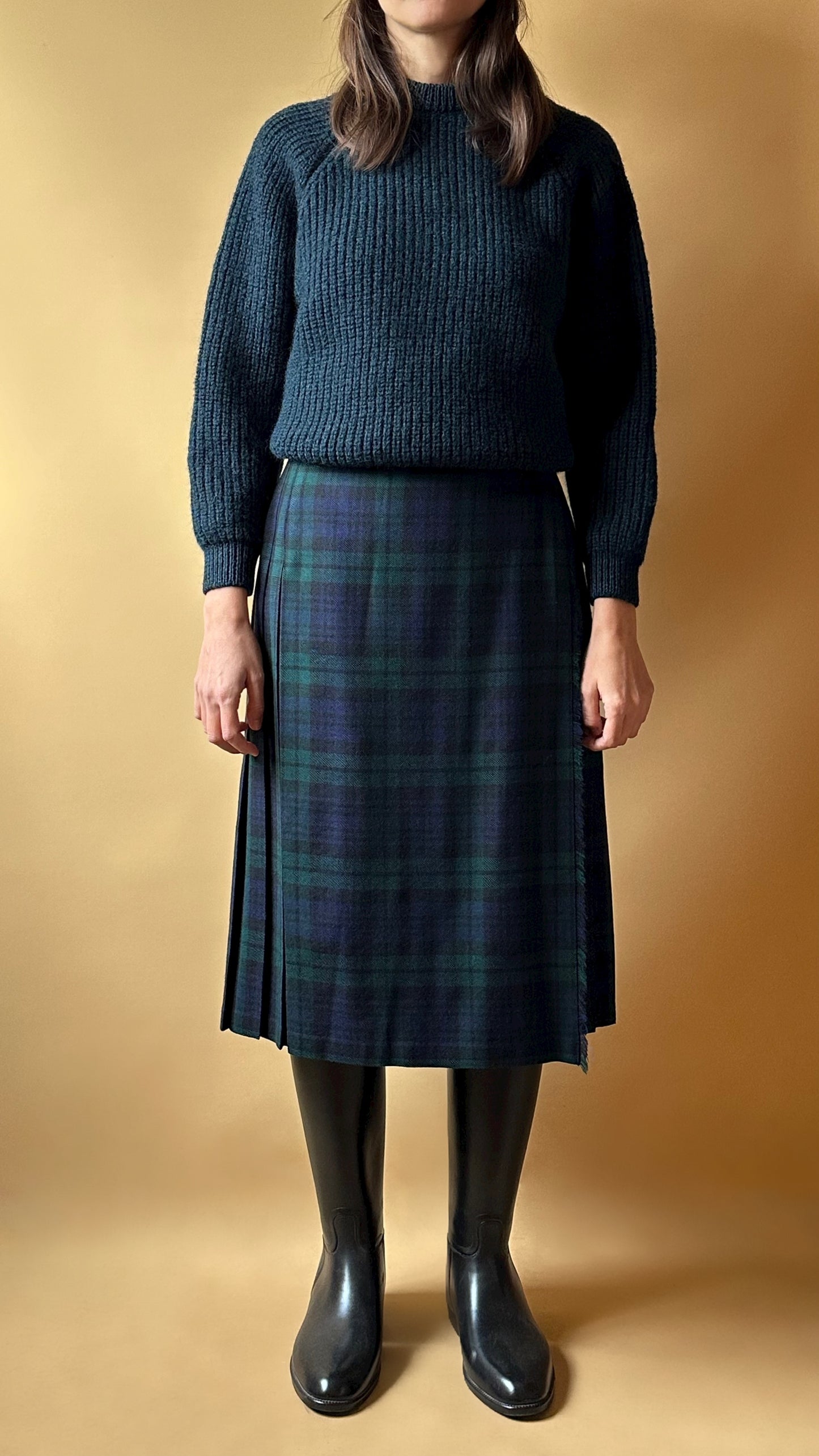 Vintage Tartan Green & Blue Pleated Skirt