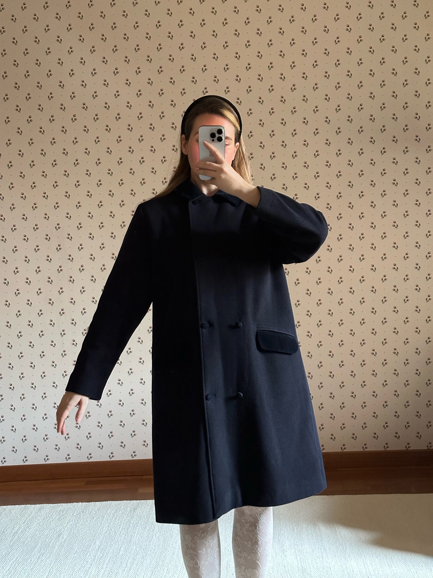 Vintage Blue Swing Coat With Velvet Details