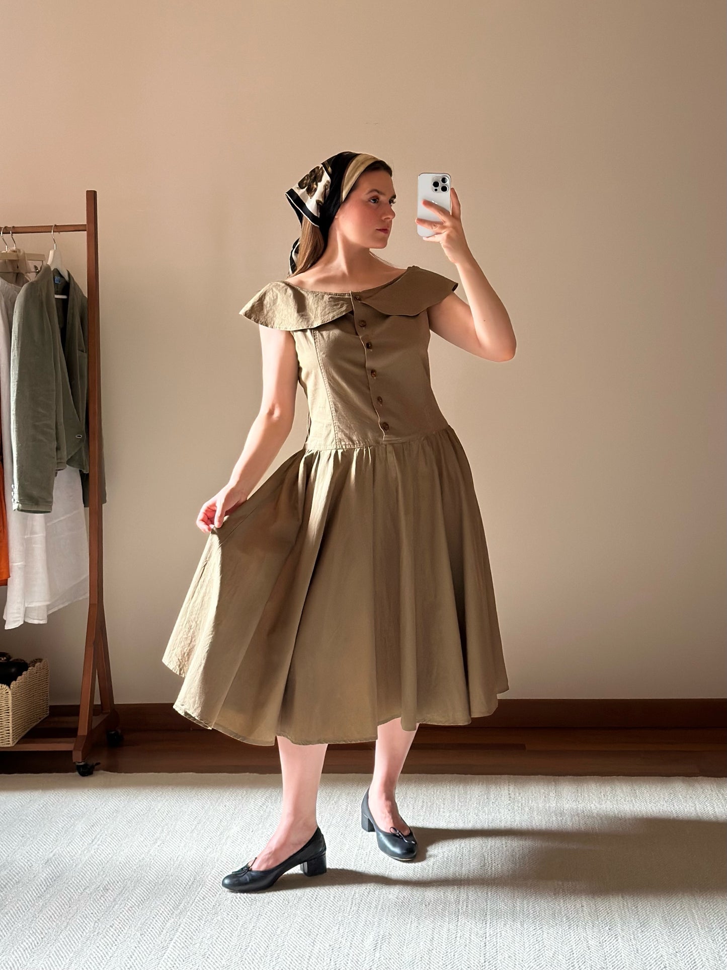 100% Cotton Olive Green Romantic Dress