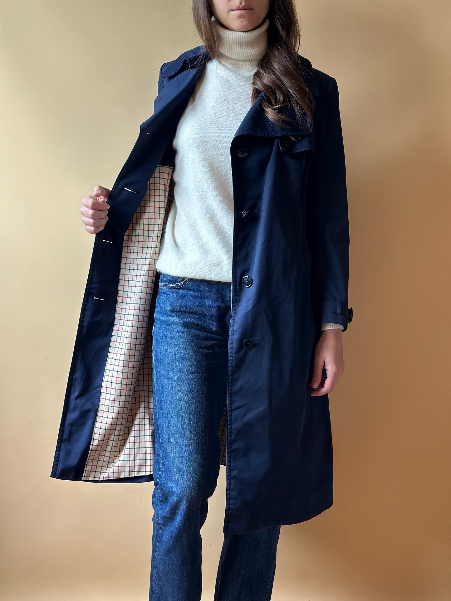 Vintage Sealup Navy Blue Trench Coat