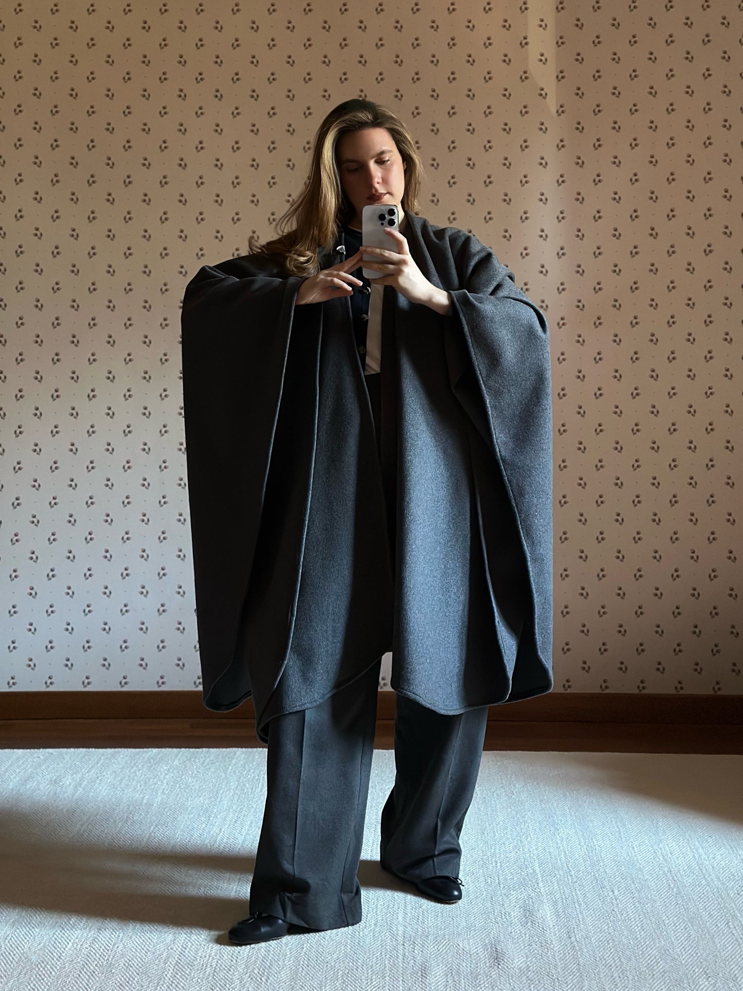 Gray Wool Maxi Cape