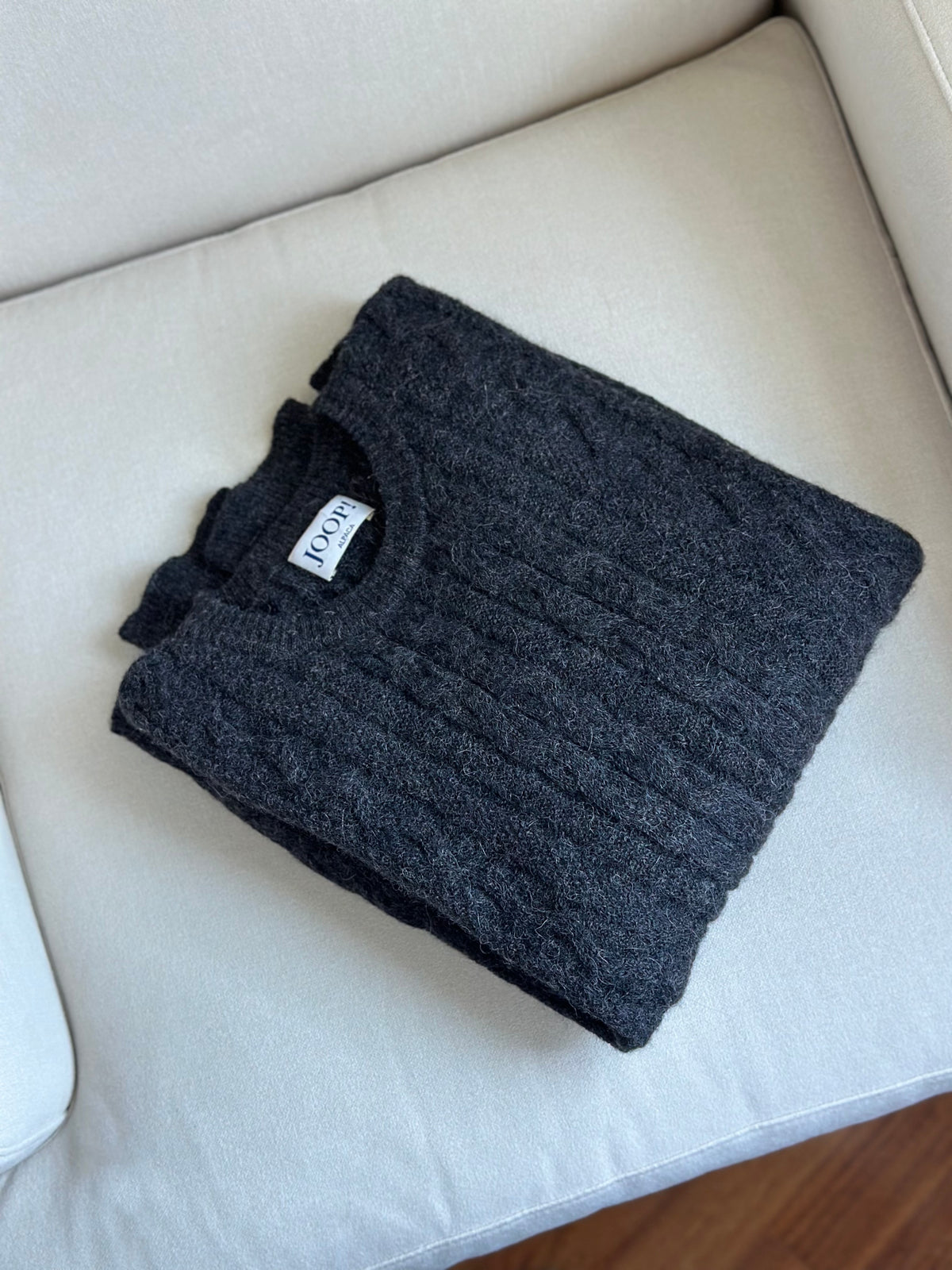 100% Alpaca Gray Cable Knit Sweater