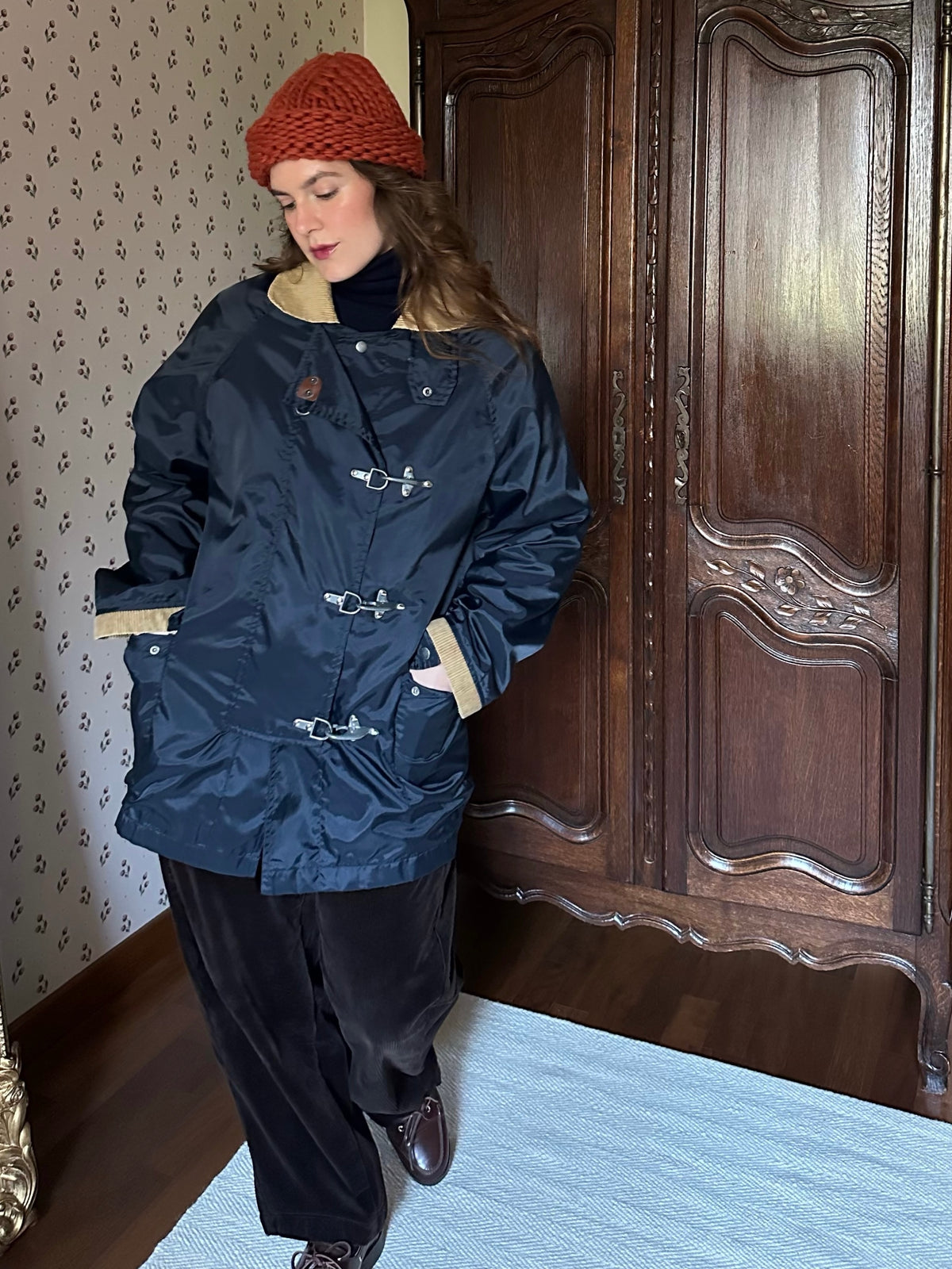 Blue Rainproof Jacket With Metal Clasps