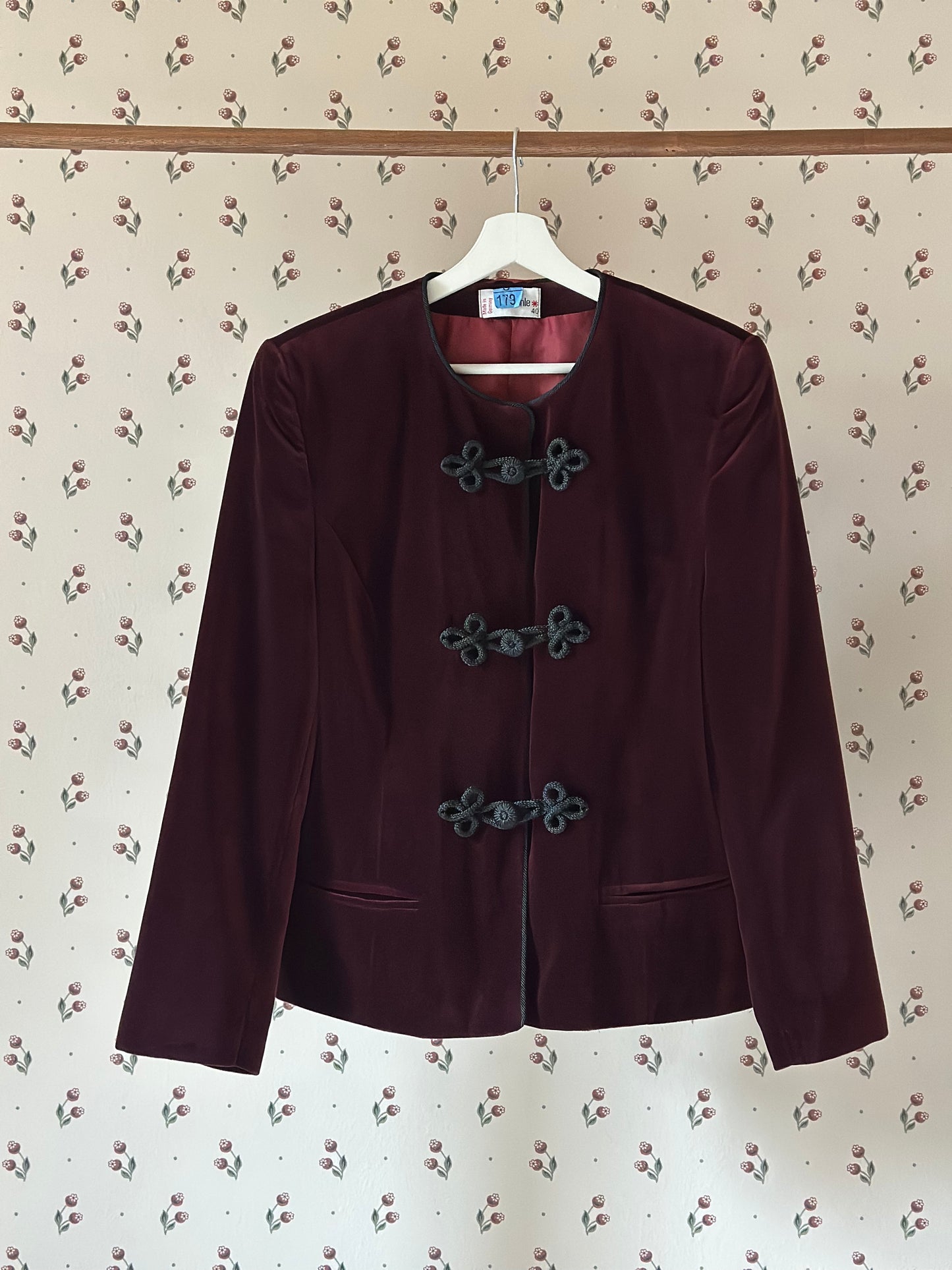 Burgundy Velvet Jacket With Frog Buttons