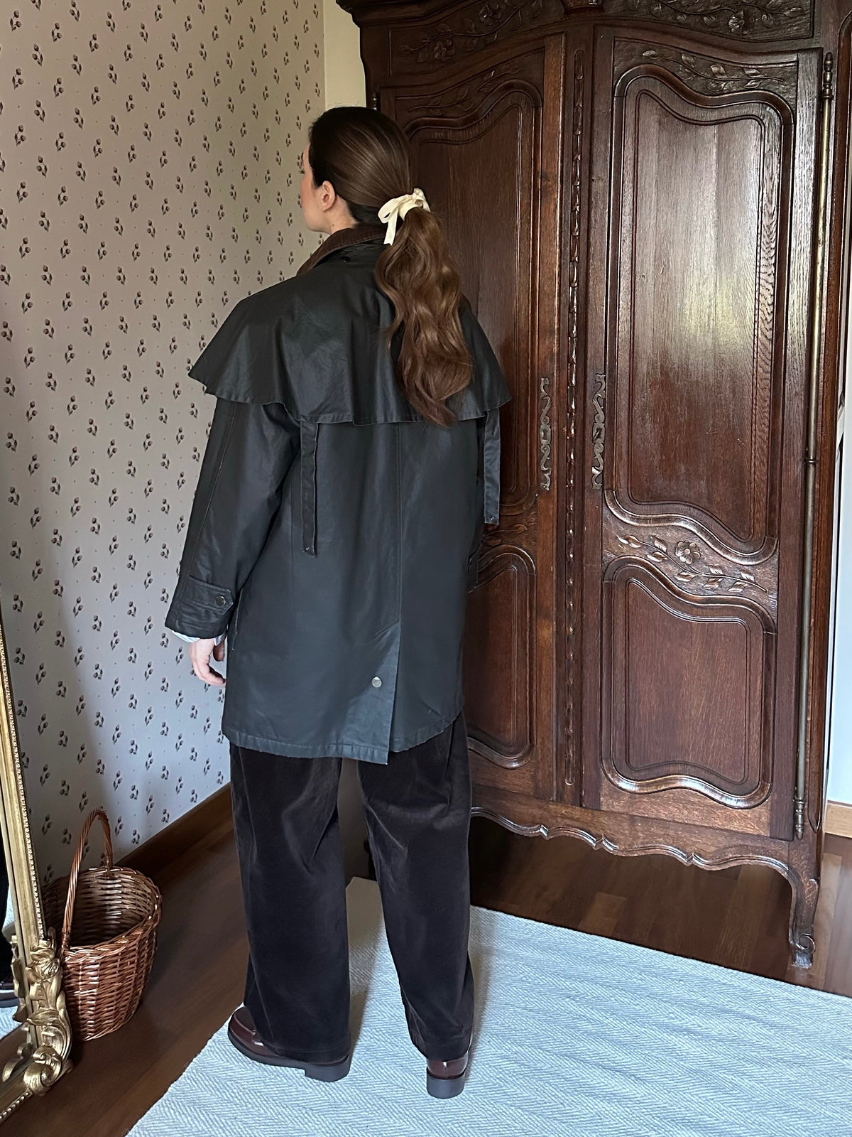 Waxed Jacket With Cape & Tartan Vest