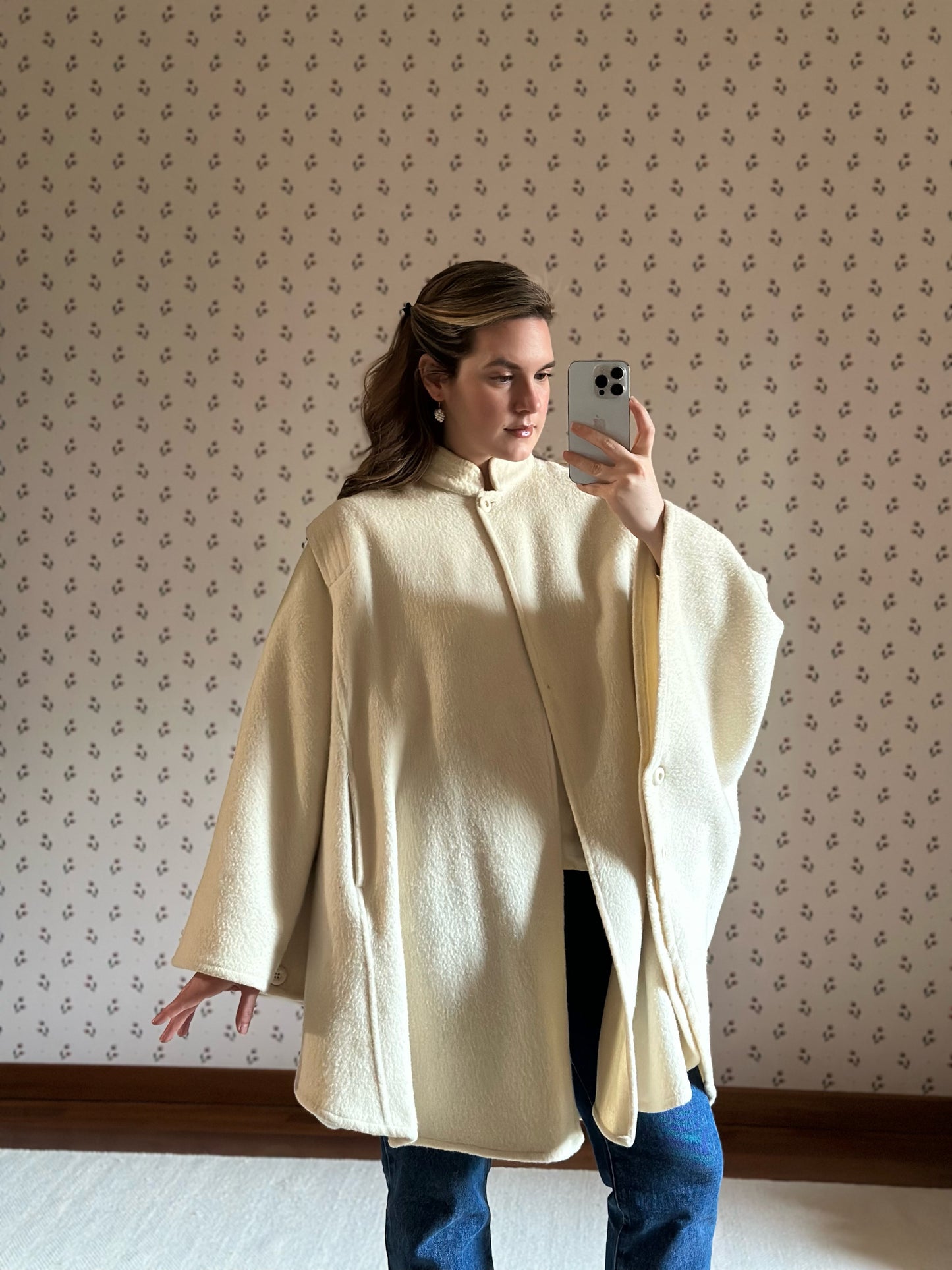 White Wool Short Cape Coat