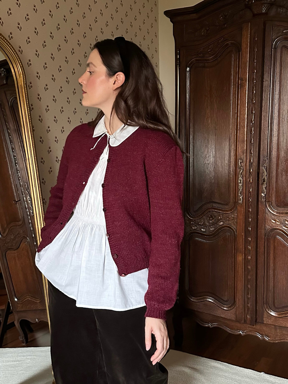 Handmade Burgundy Wool Cardigan