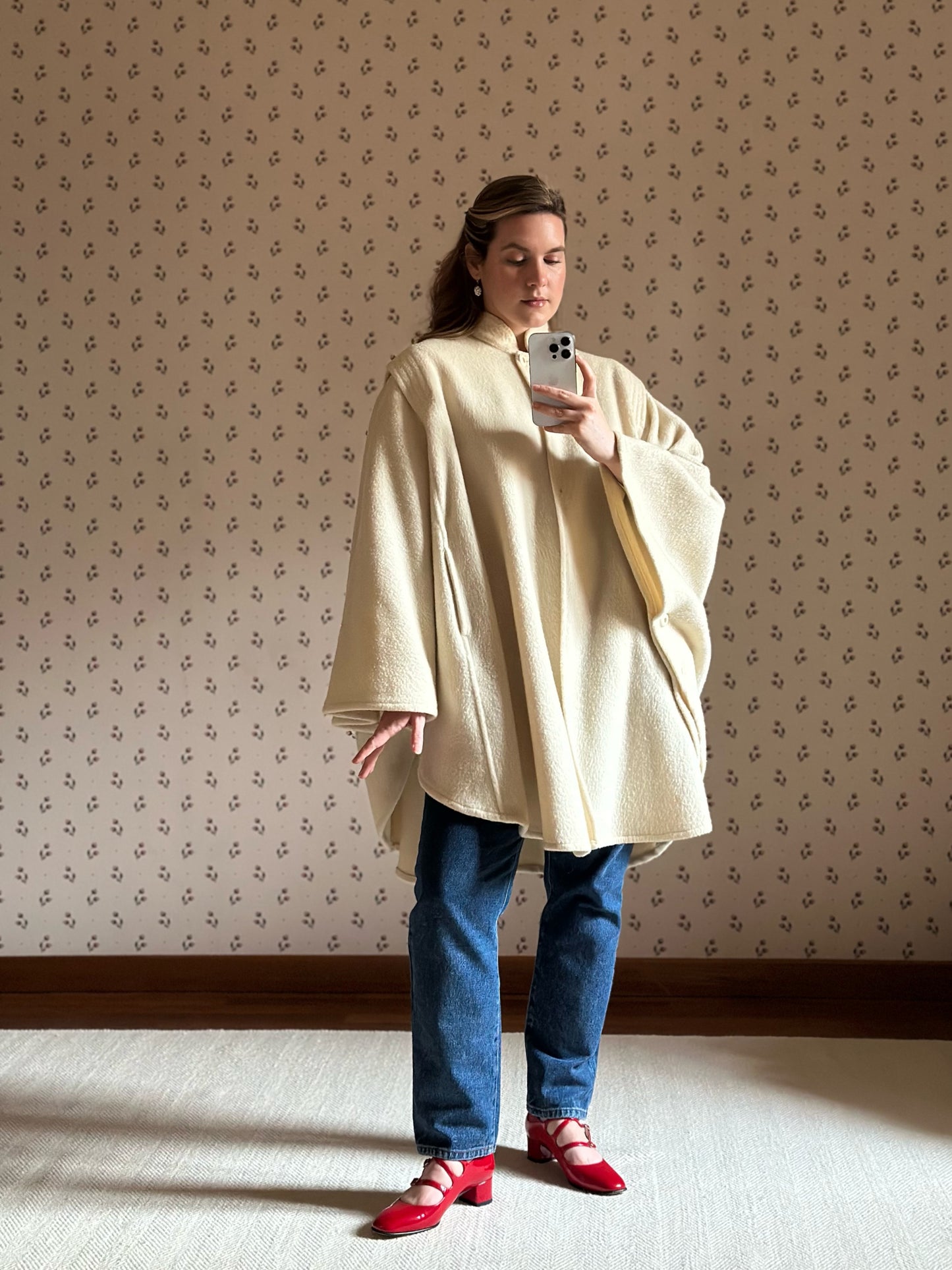 White Wool Short Cape Coat