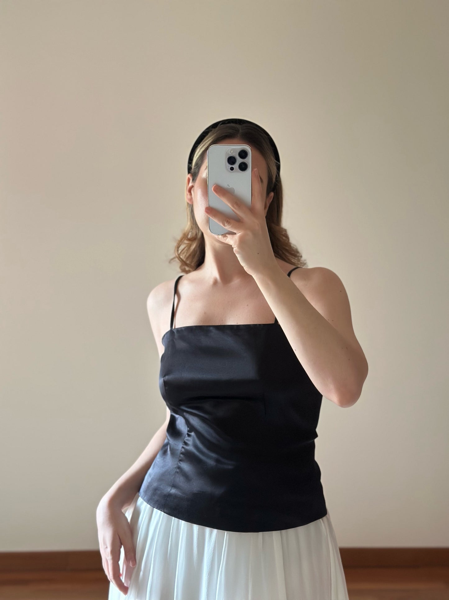 100% Silk Black String Top