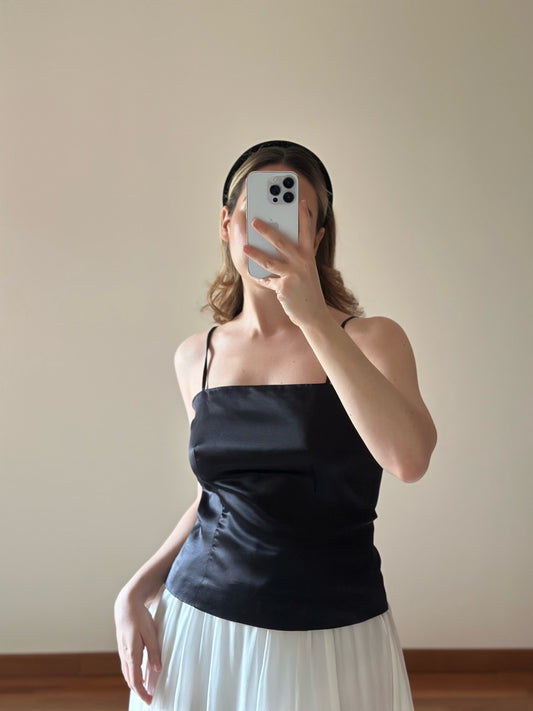 100% Silk Black String Top