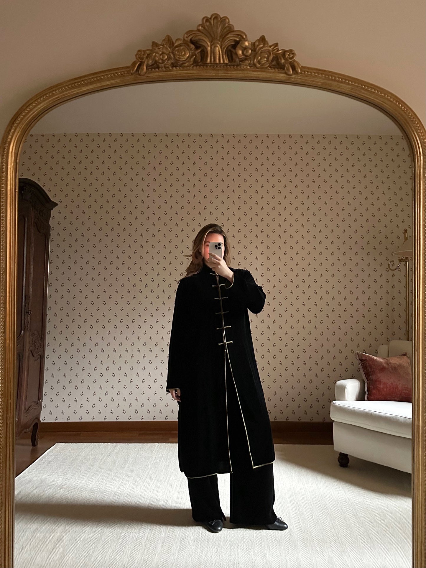 Black Silk Velvet Set With Green Lining