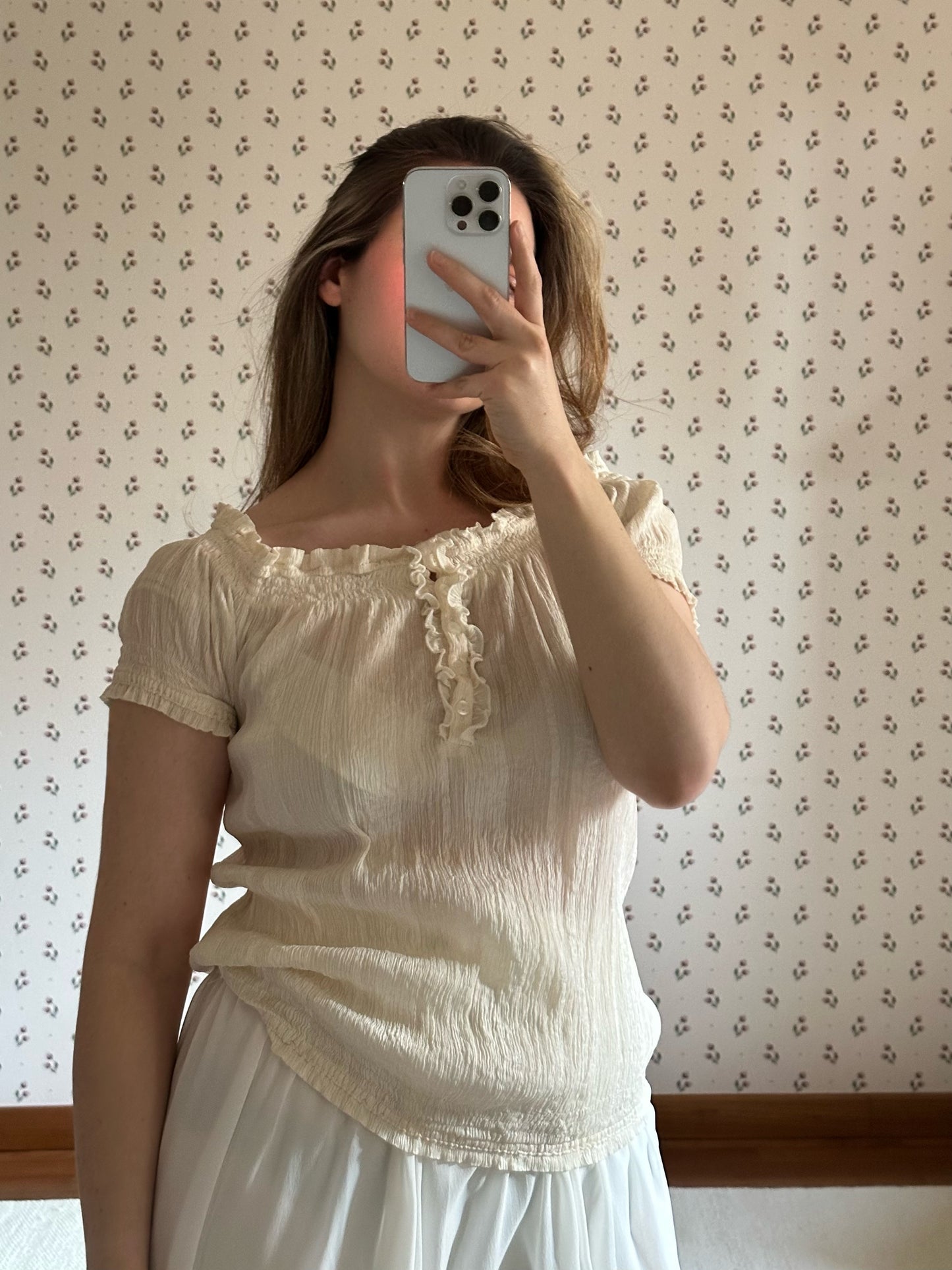 100% Silk Ivory Ruffle Top