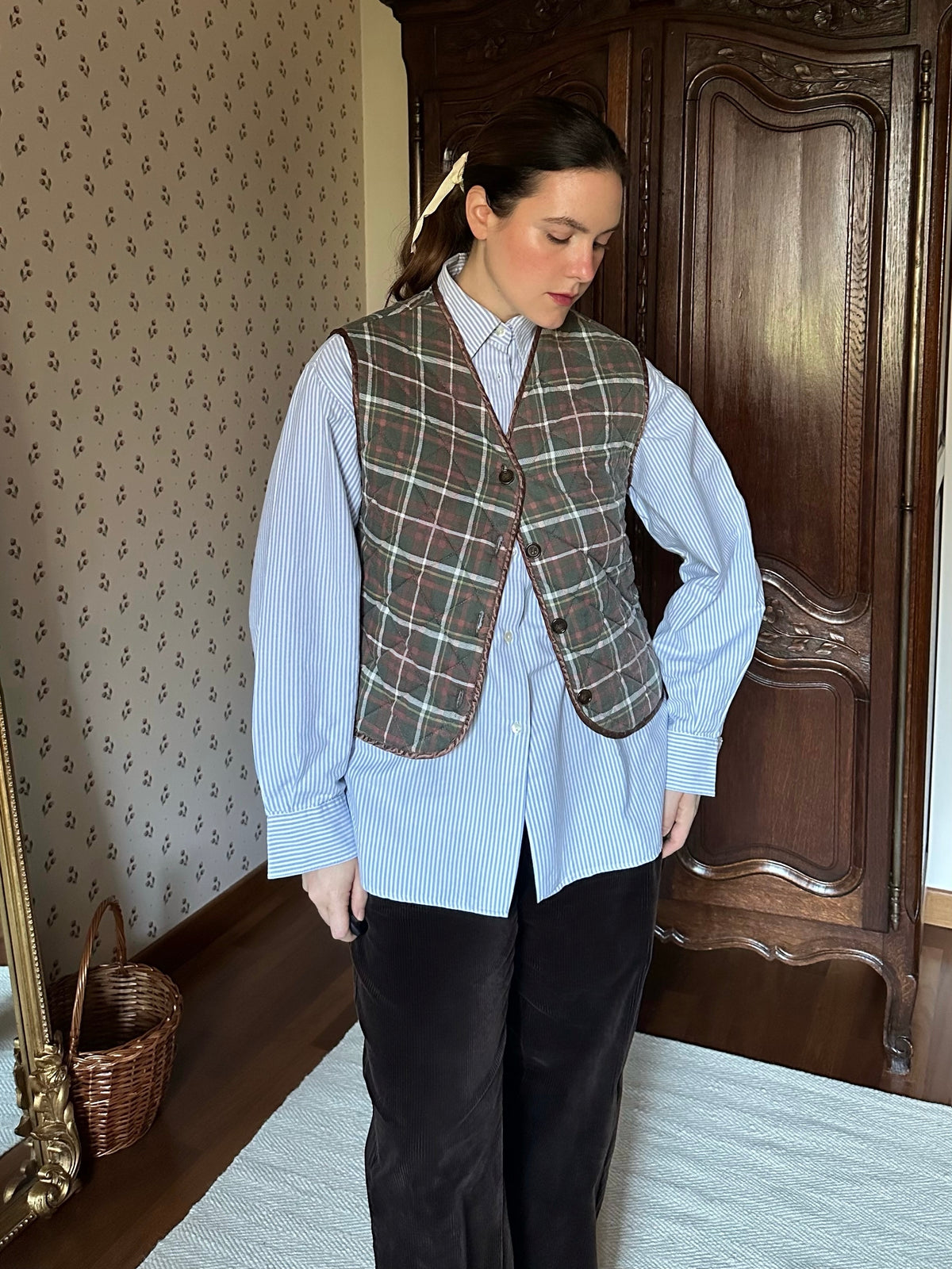 Waxed Jacket With Cape & Tartan Vest
