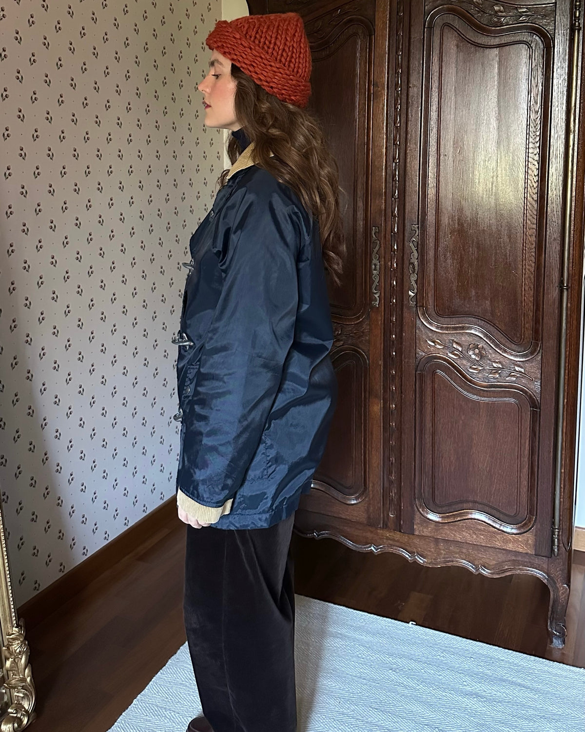 Blue Rainproof Jacket With Metal Clasps