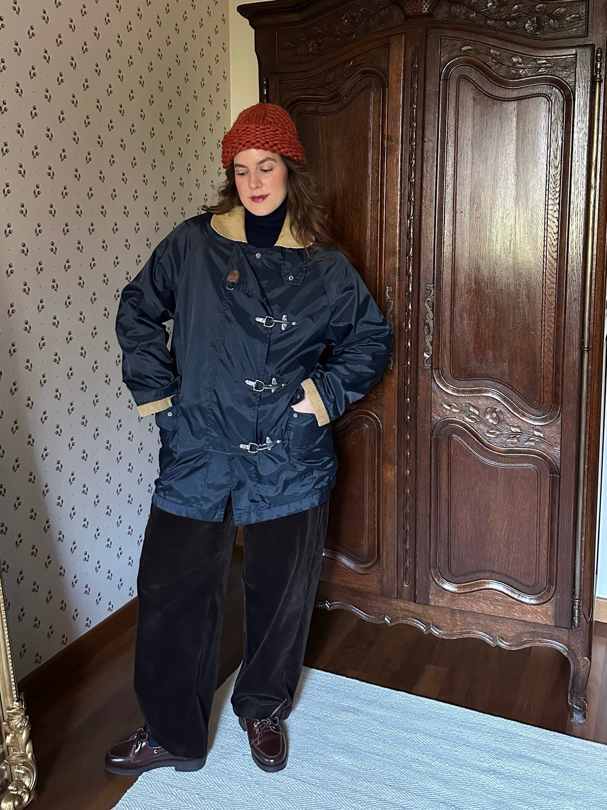 Blue Rainproof Jacket With Metal Clasps