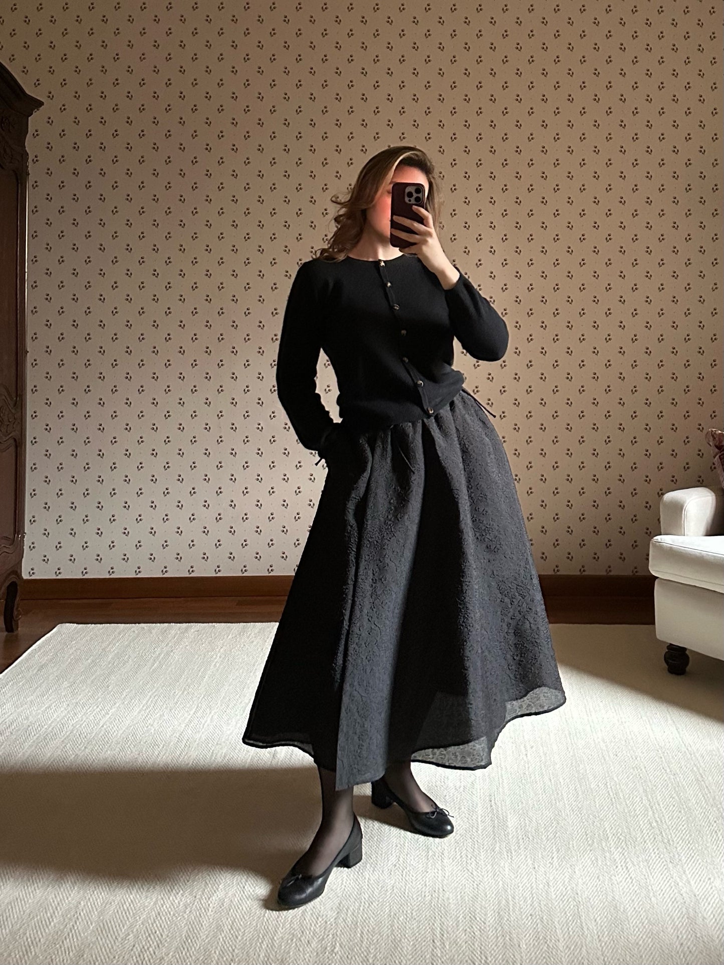 Secondhand Arket Brocade Black Wrap-Up Midi Skirt