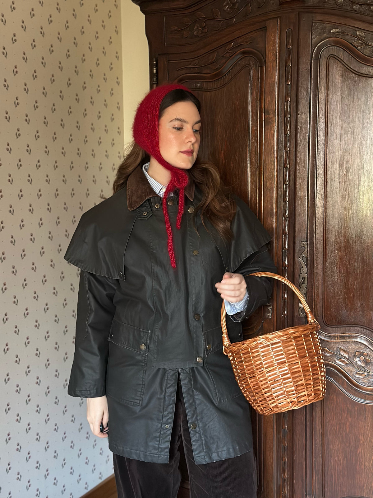 Waxed Jacket With Cape & Tartan Vest