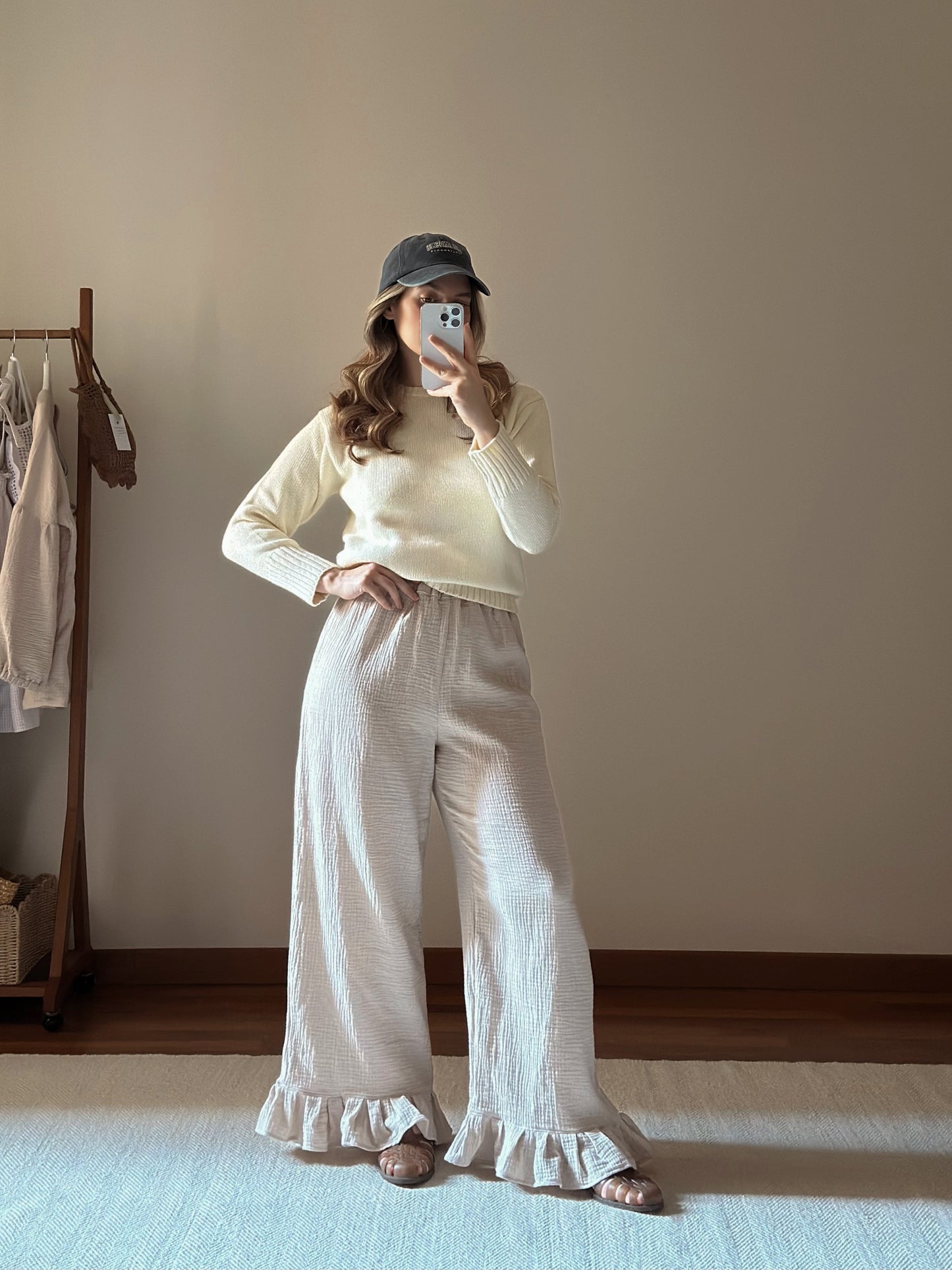 Cotton Muslin Frilled Trousers