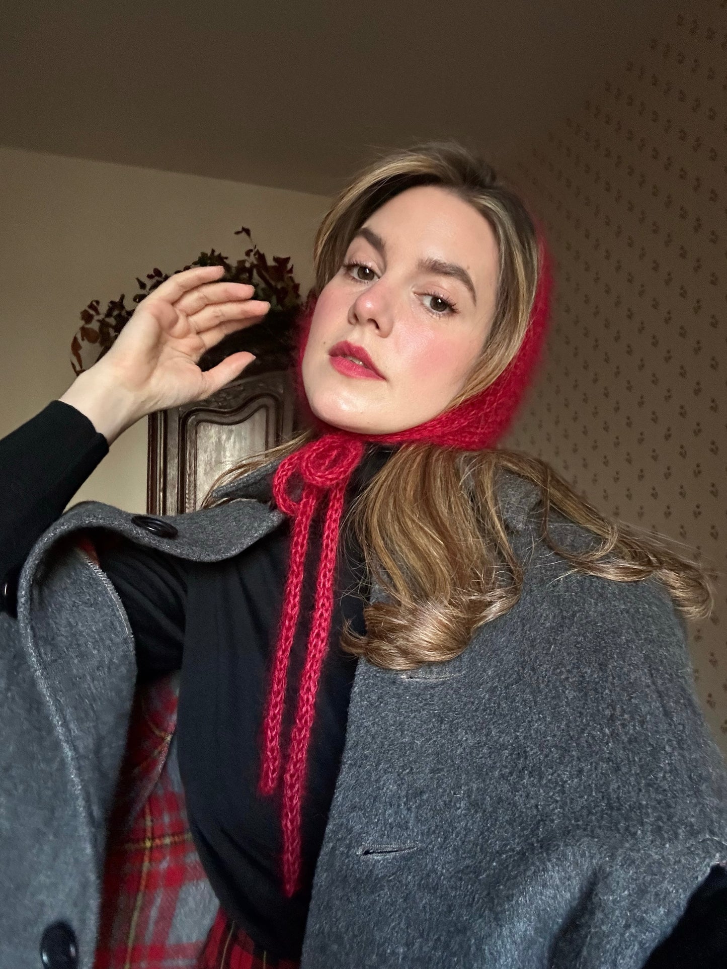 Handmade Silk & Mohair Bonnet - Candy Cane Red