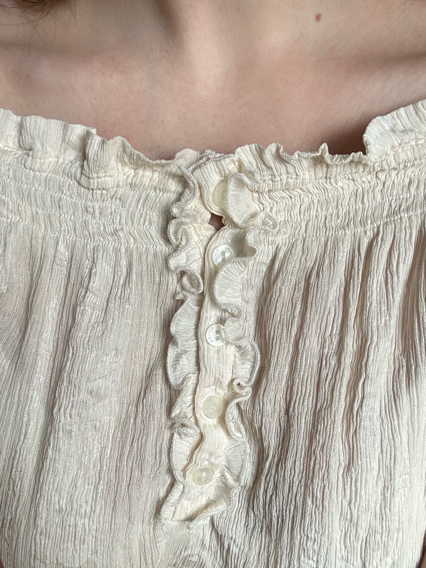 100% Silk Ivory Ruffle Top