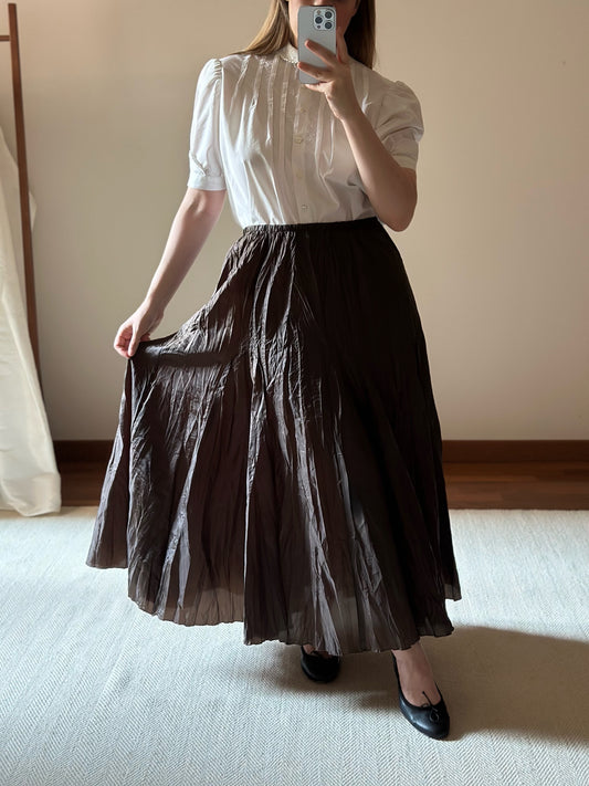 Chocolate Brown Crinkled Maxi Skirt