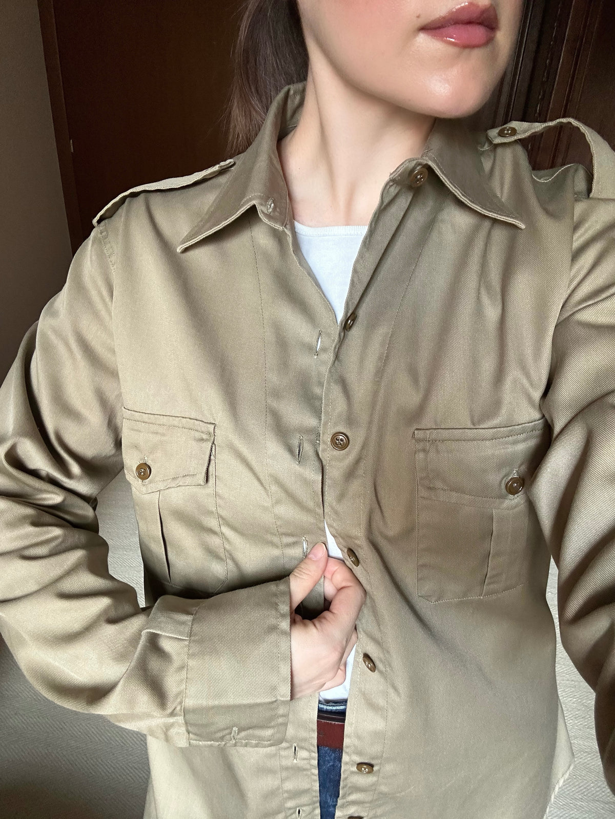 Khaki Cotton Military Shirt