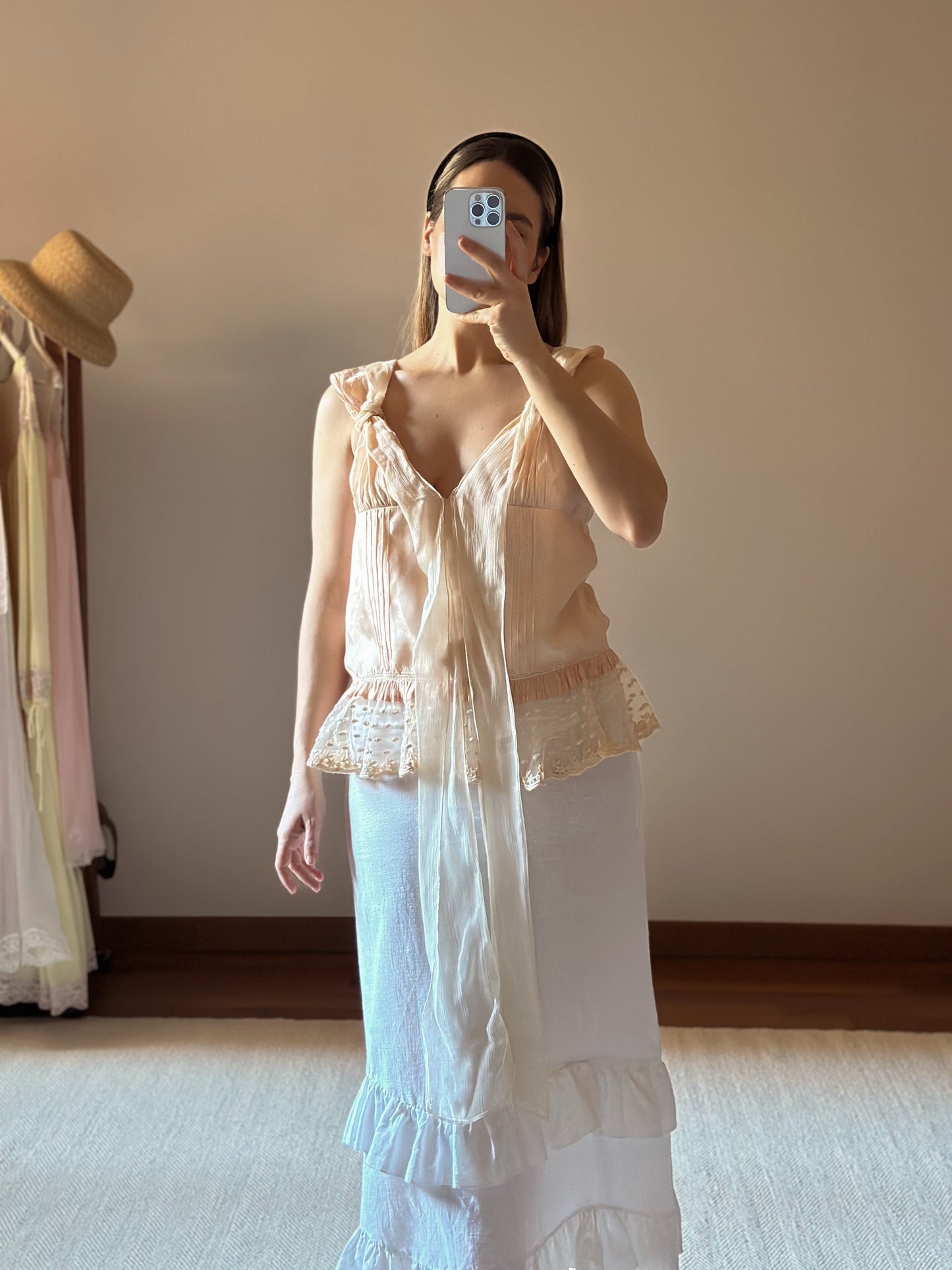 100% Silk Pink Lace Top