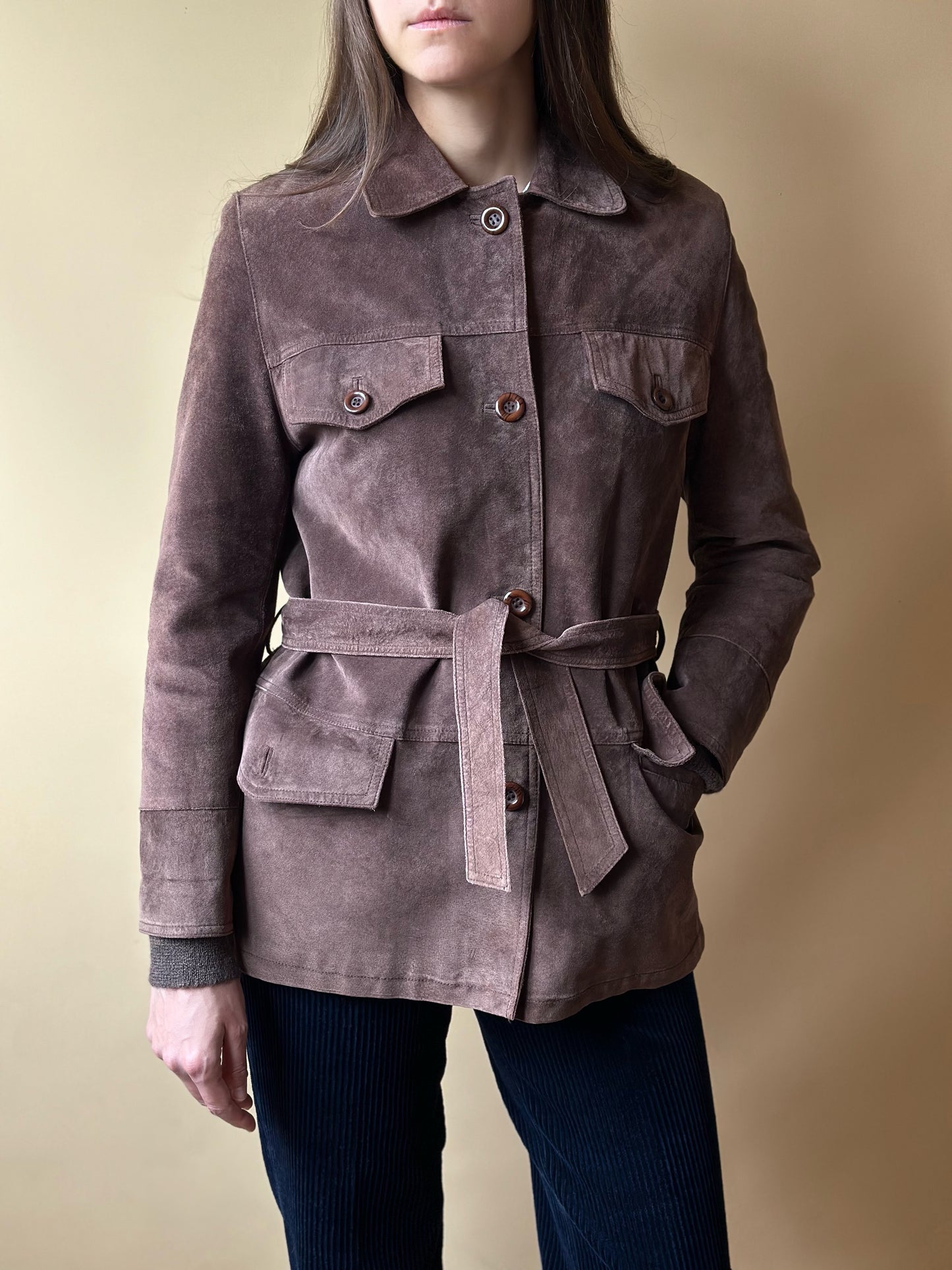 Vintage Chocolate Brown Suede Belted Jacket