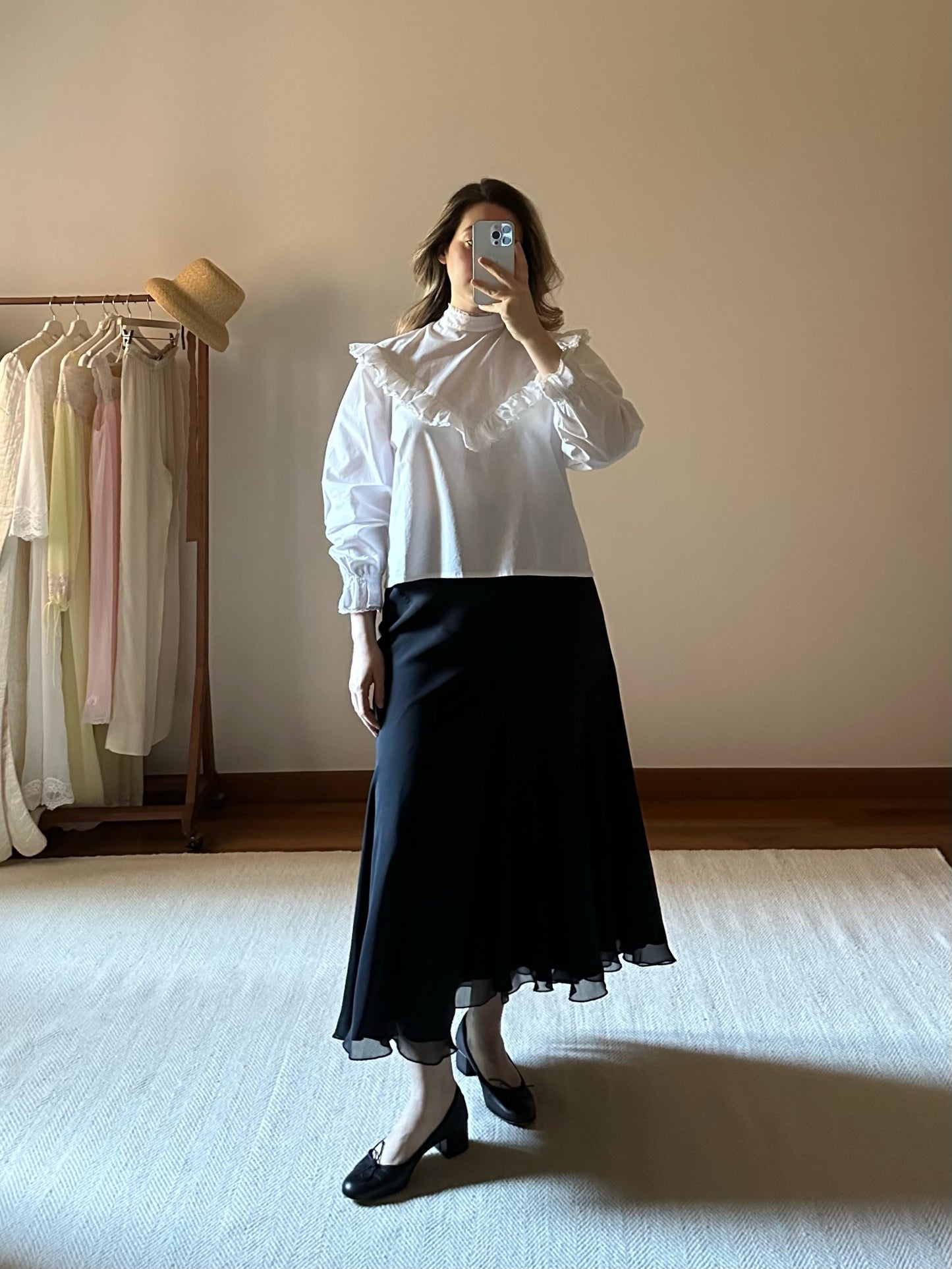 Pure Silk Black Midi Skirt