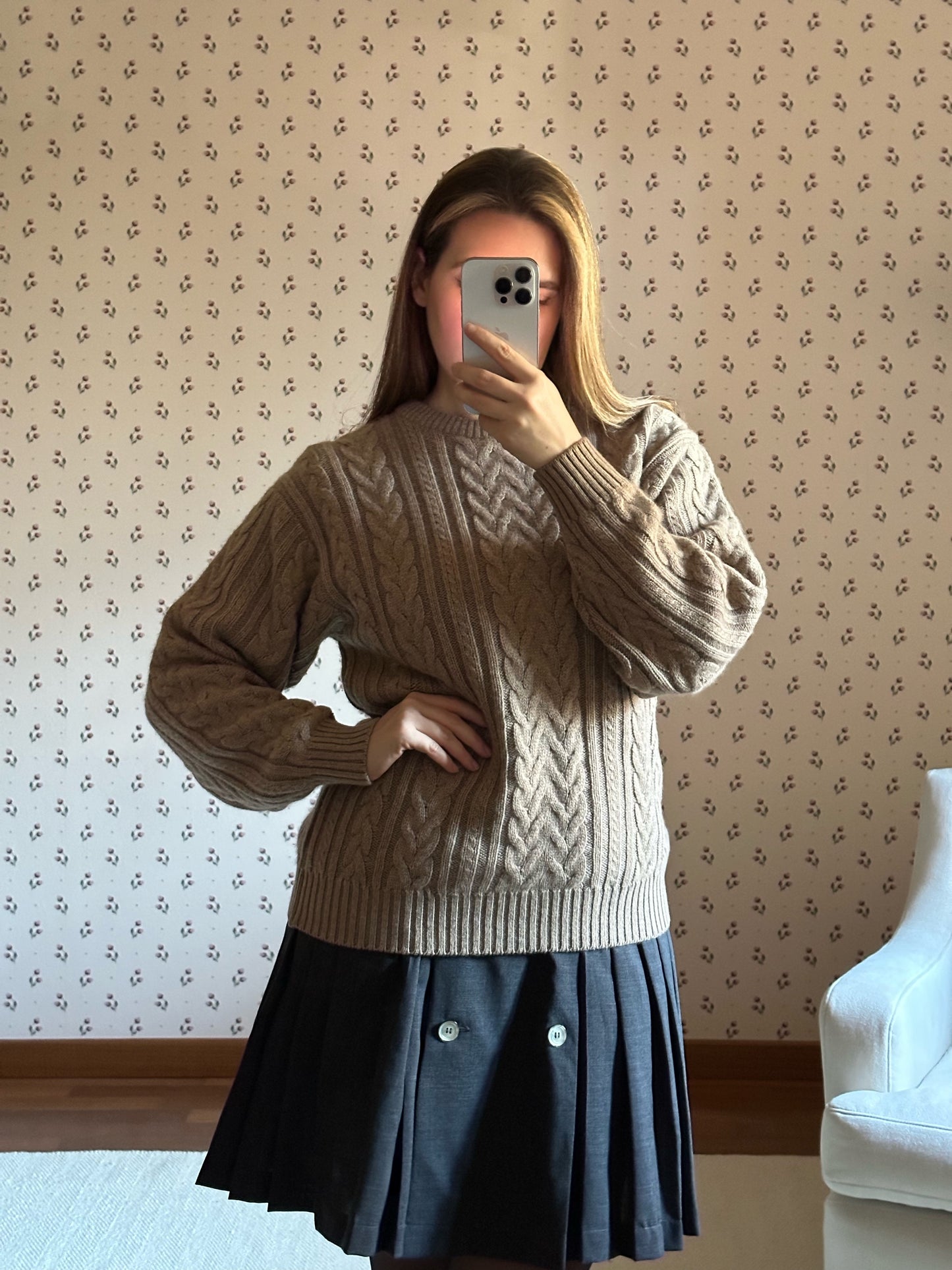 Vintage Wool & Cashmere Cable Knit Brown Sweater