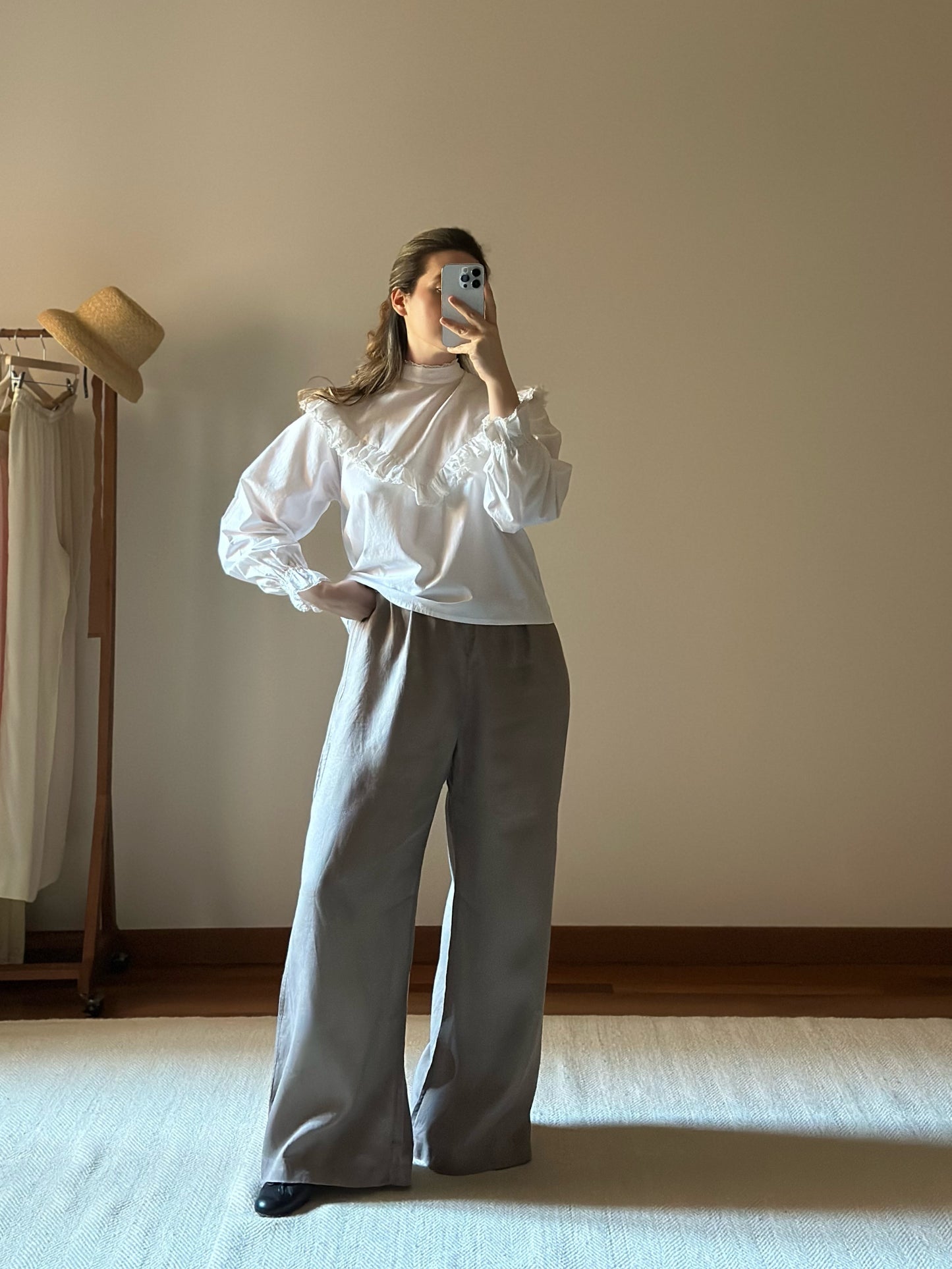 Pure Linen Taupe Palazzo Pants