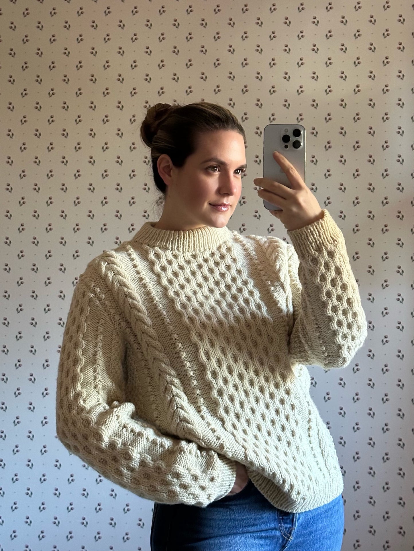 White Irish Cable Knit Sweater