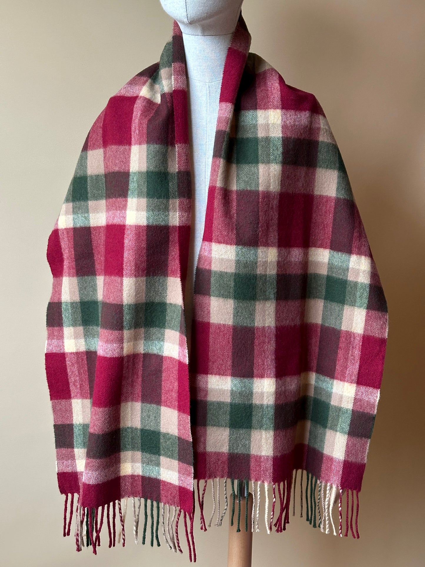 Vintage 100% Shetland Wool Checkered Scarf