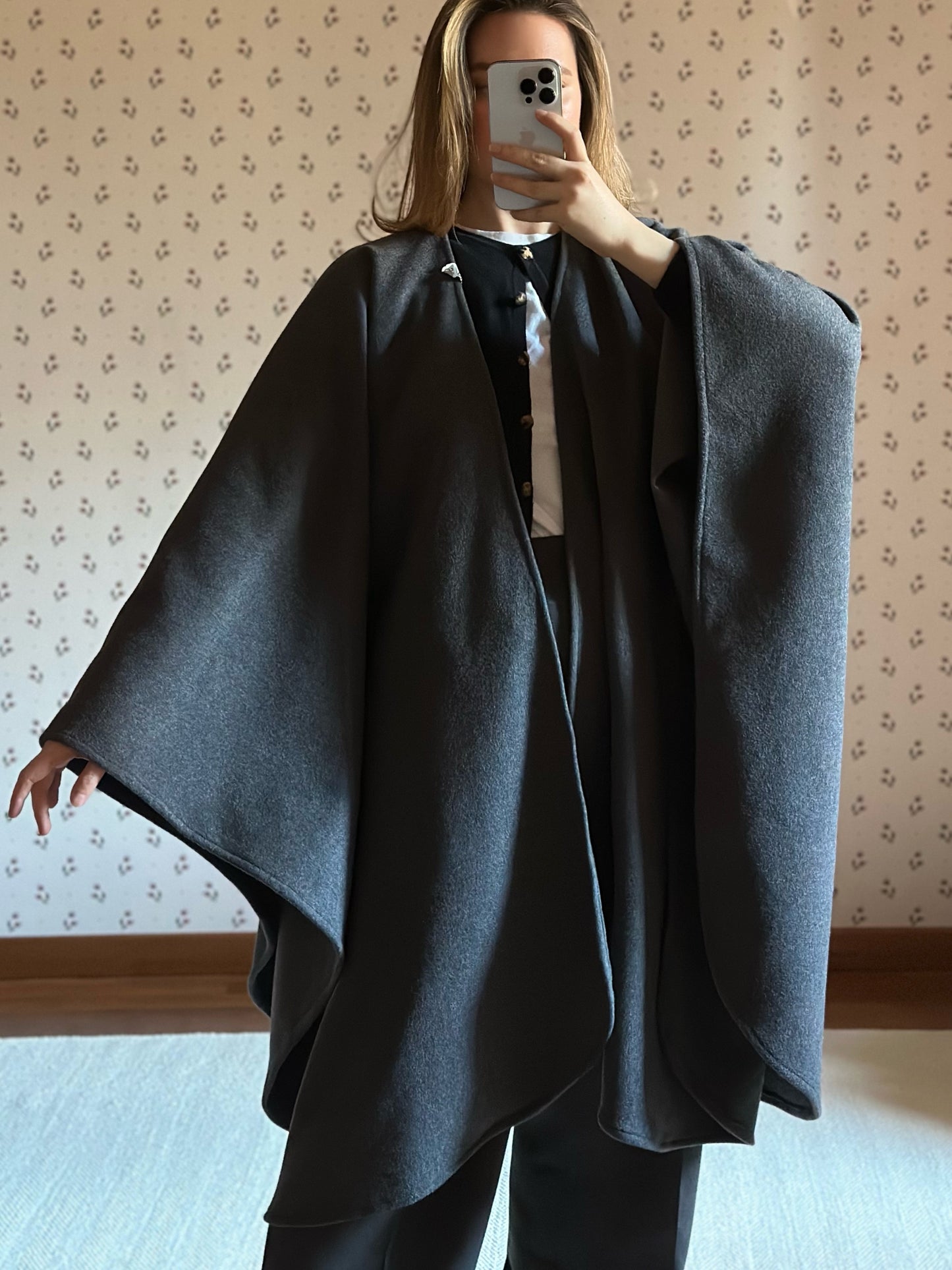 Gray Wool Maxi Cape