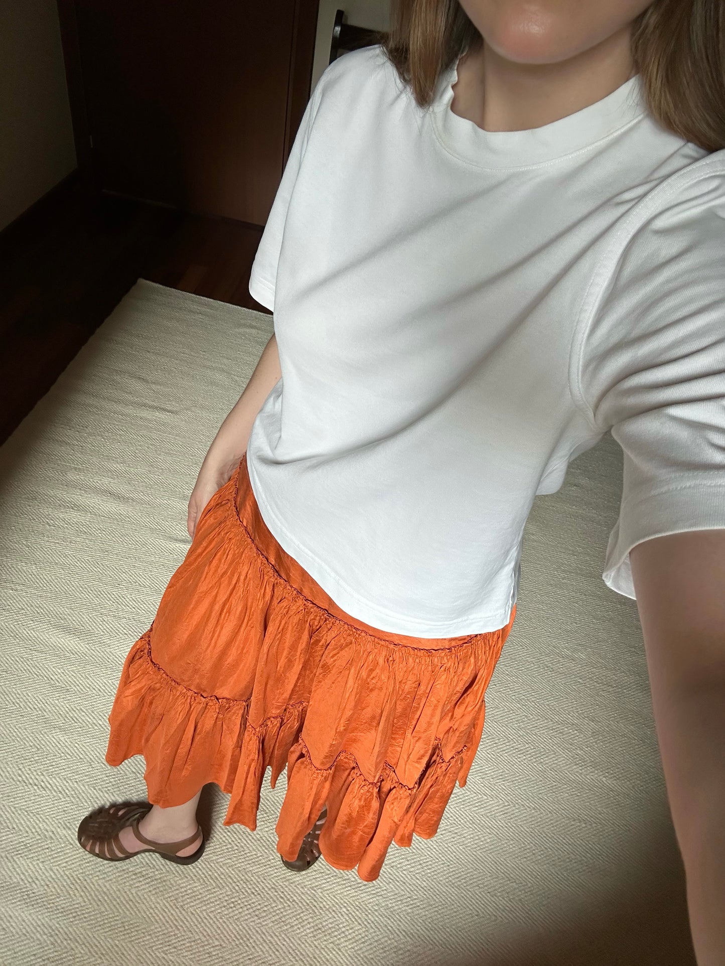 100% Silk Orange Ruffled Skirt
