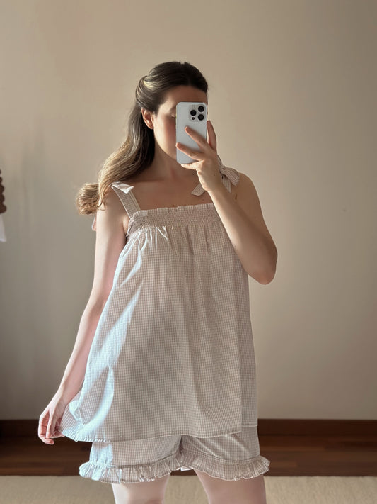 Vichy Cotton Frill Top