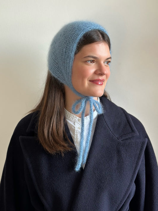 Handmade Silk & Mohair Bonnet - Frosted Baby Blue