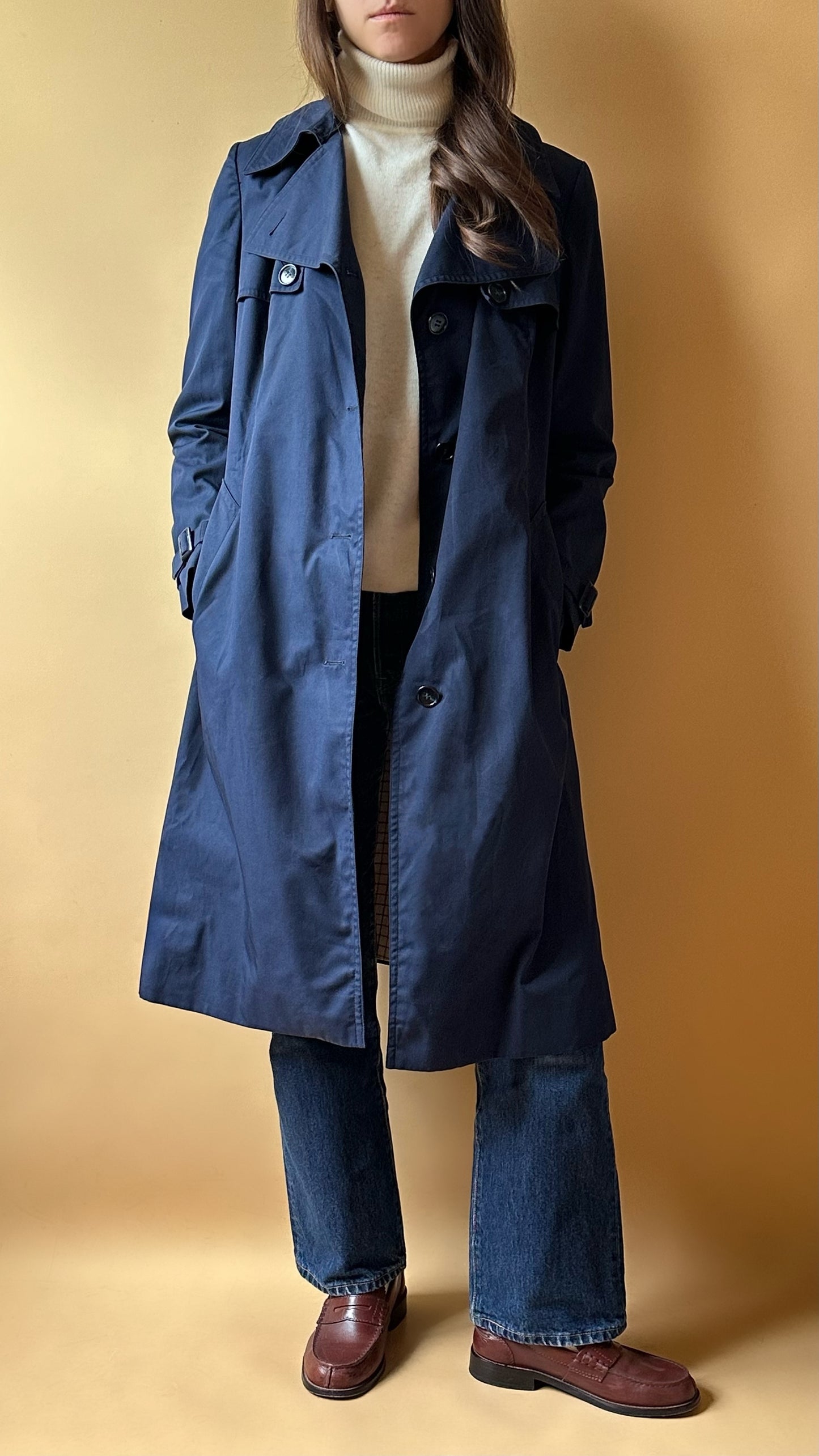 Vintage Sealup Navy Blue Trench Coat