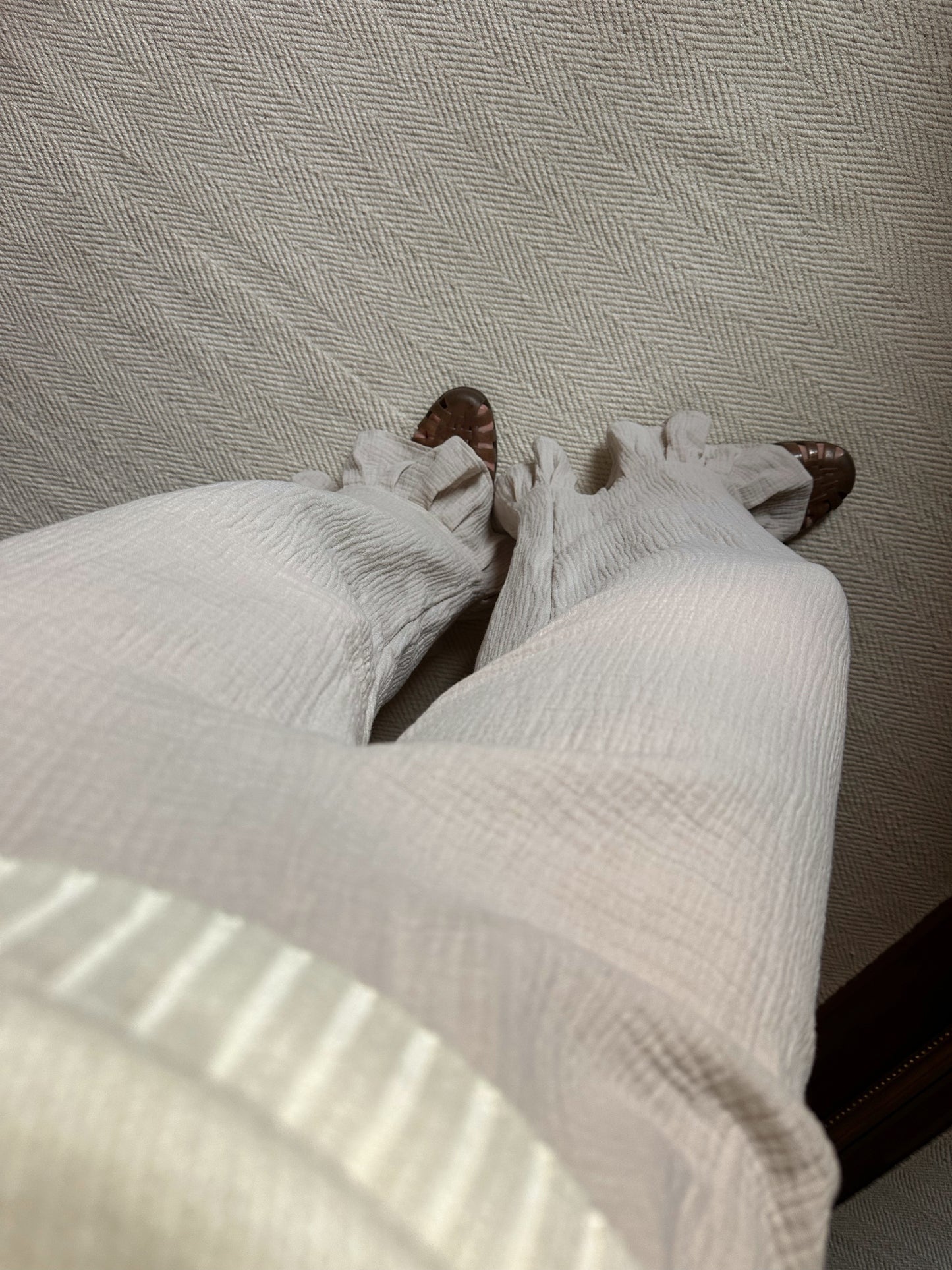 Cotton Muslin Frilled Trousers