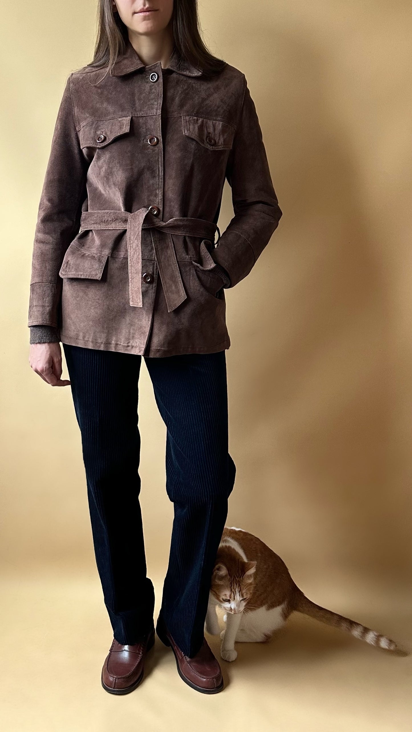 Vintage Chocolate Brown Suede Belted Jacket