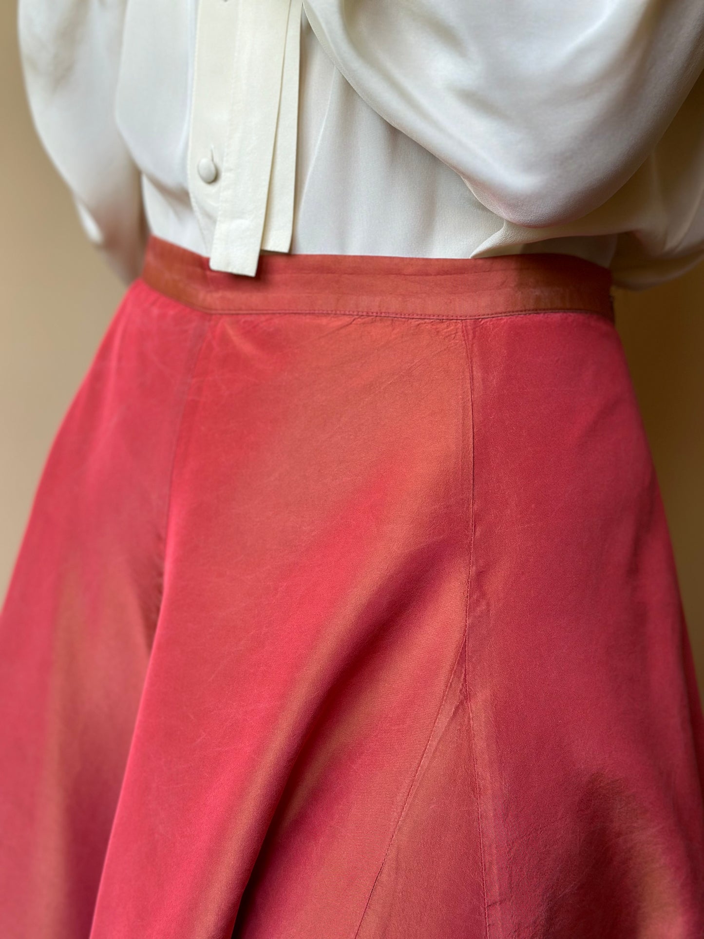 Vintage Silk Shantung Paneled Maxi Skirt