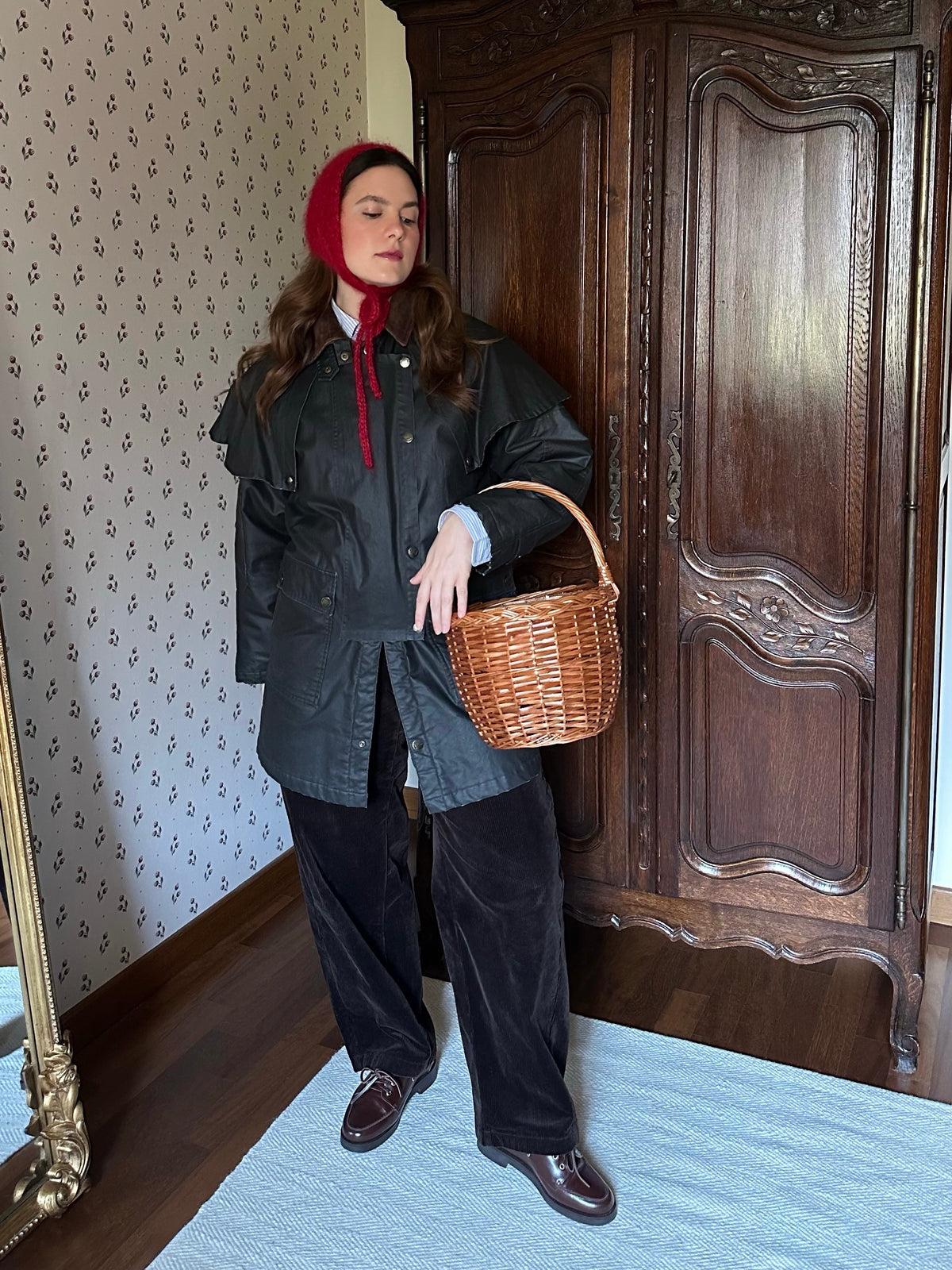 Waxed Jacket With Cape & Tartan Vest
