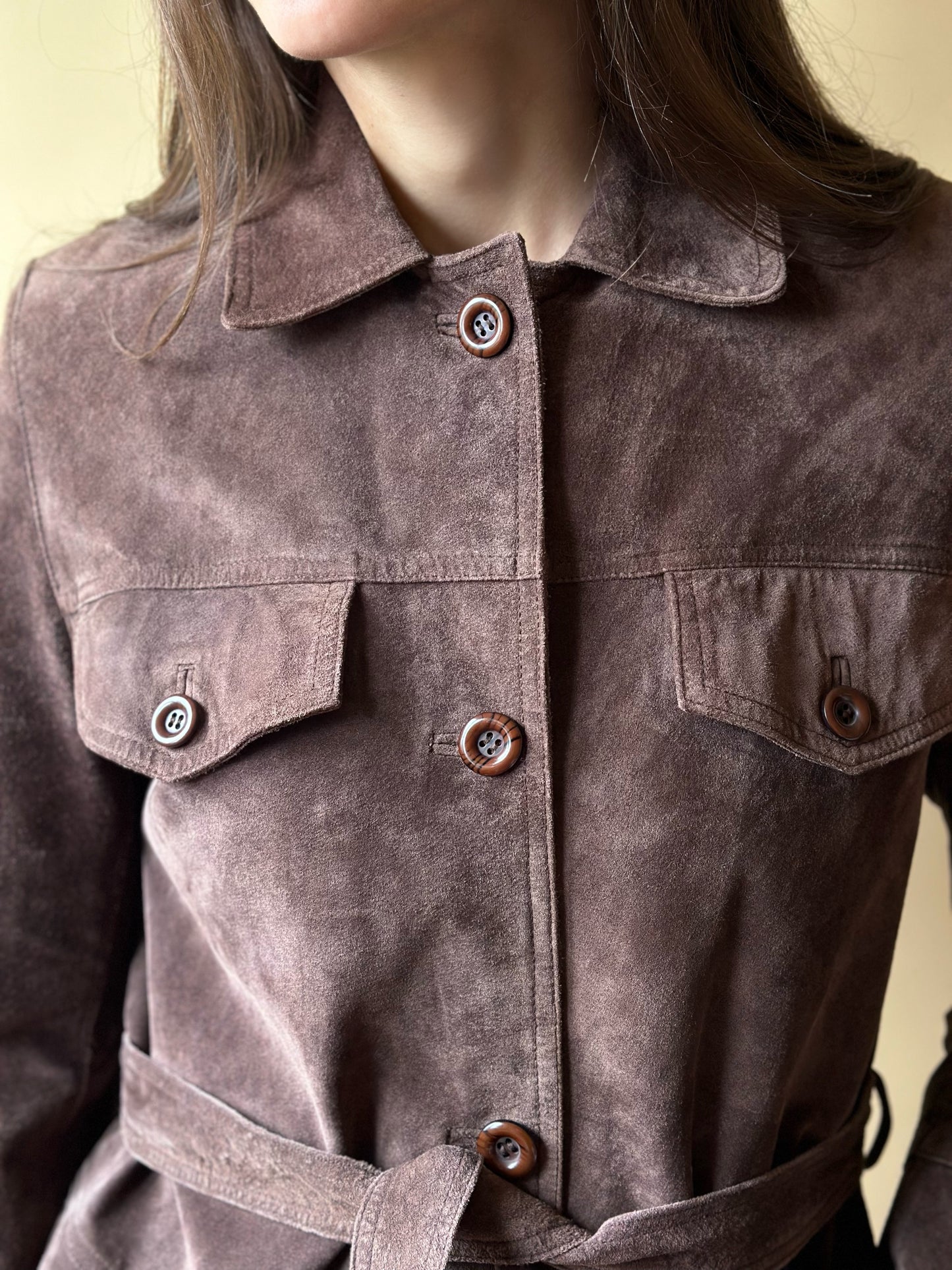 Vintage Chocolate Brown Suede Belted Jacket