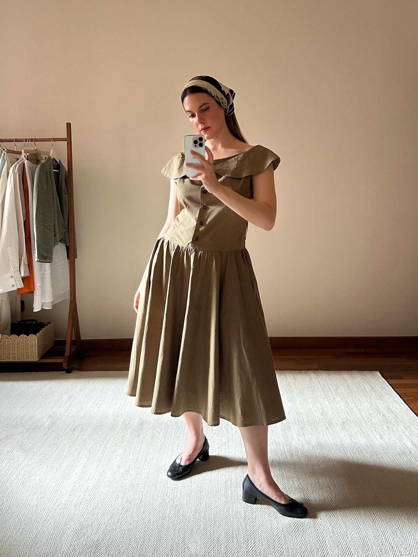 100% Cotton Olive Green Romantic Dress