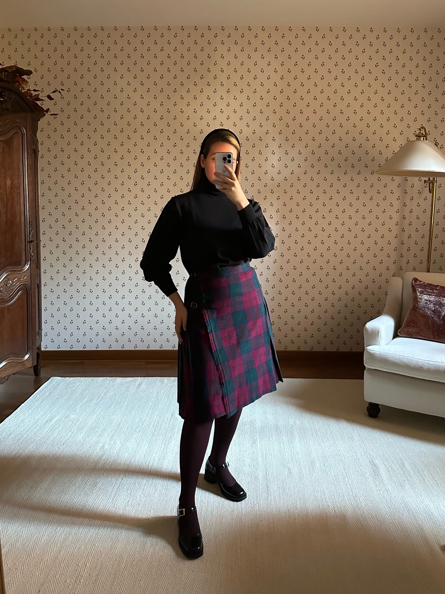 Vintage Wool Burgundy Tartan Kilt