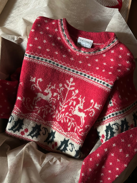 Rare Laura Ashely Pure Wool Christmas Sweater