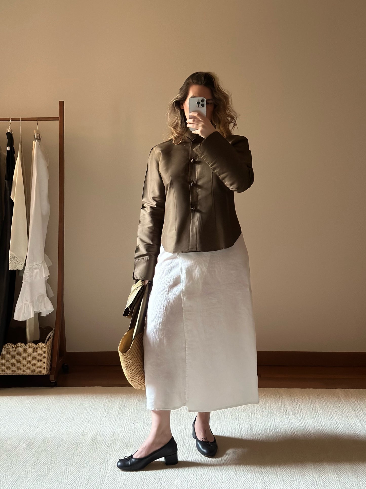 100% Silk Khaki Shirt With Rose Buttons